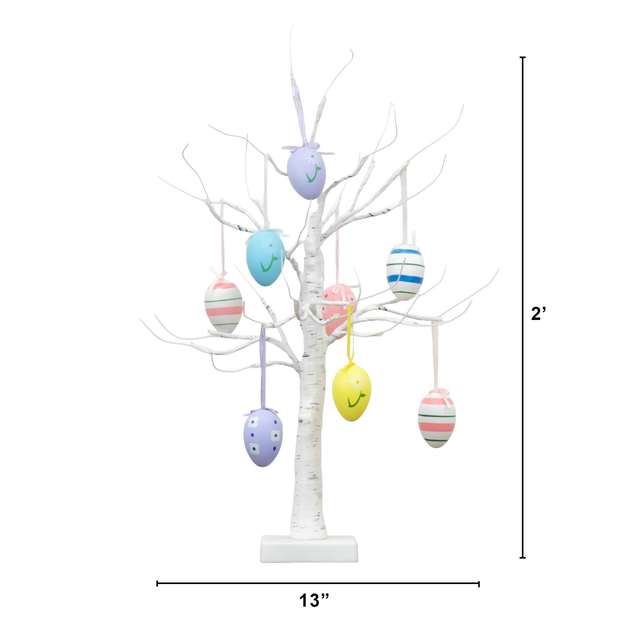 2ft. Pre-Lit Artificial Easter Twig Tree with Egg Ornaments and 24 Warm White LED Lights