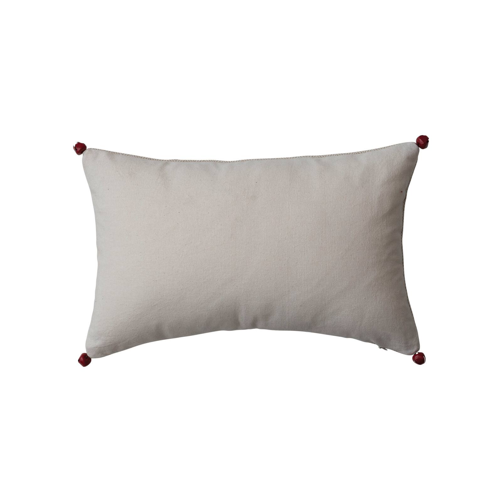 Hello Honey® 6" Red Joy Appliqué Woven Cotton Lumbar Pillow with Jingle Bells