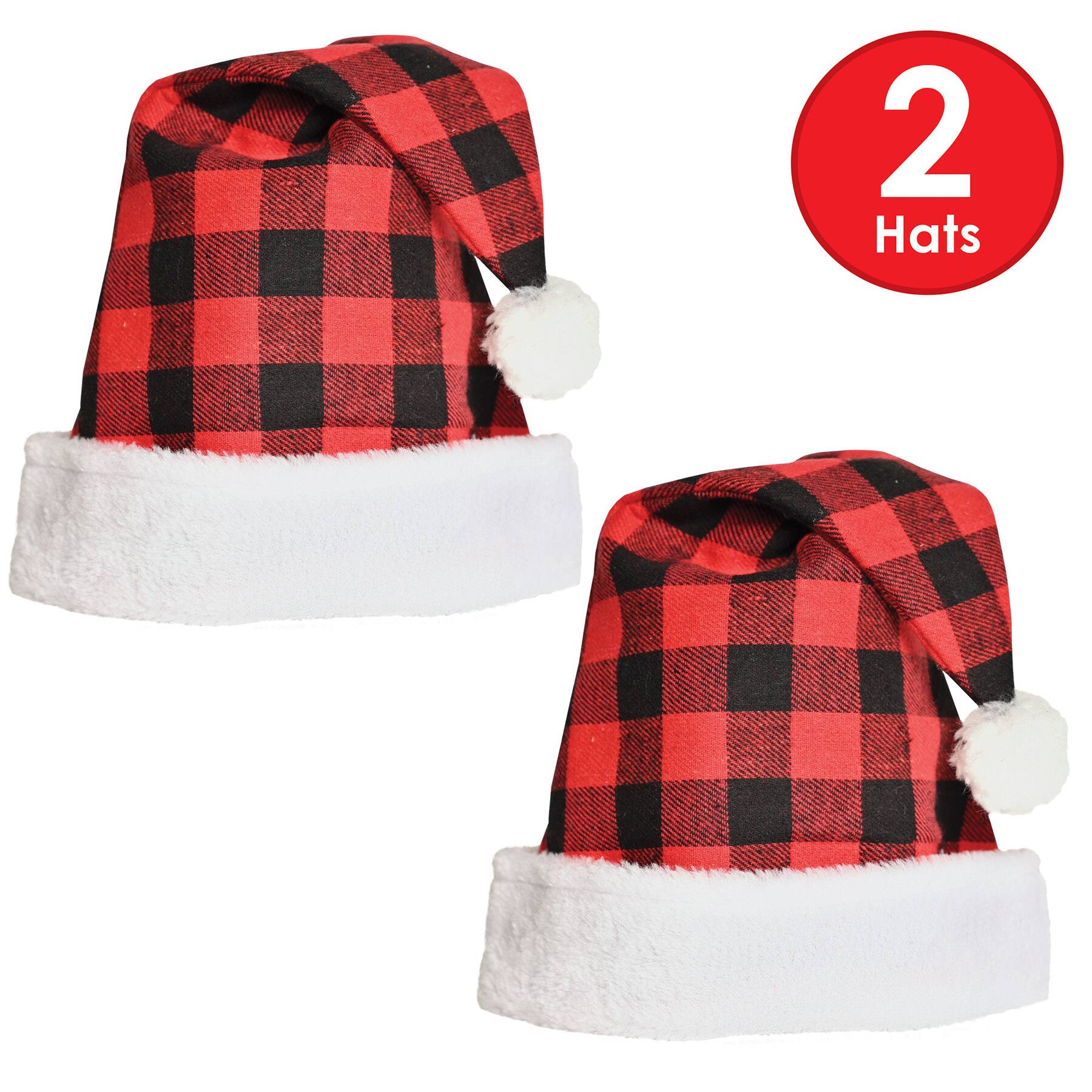 Beistle Red & Black Plaid Santa Hats, 2ct.