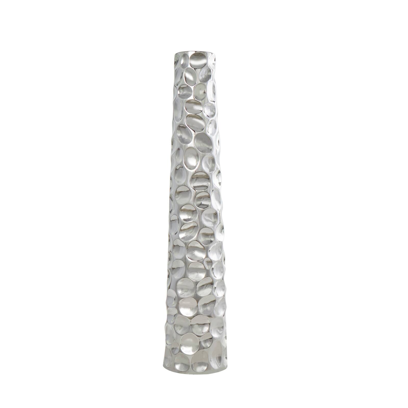 3ft. Silver Ceramic Geometric Bubble Vase with Concaved Circles