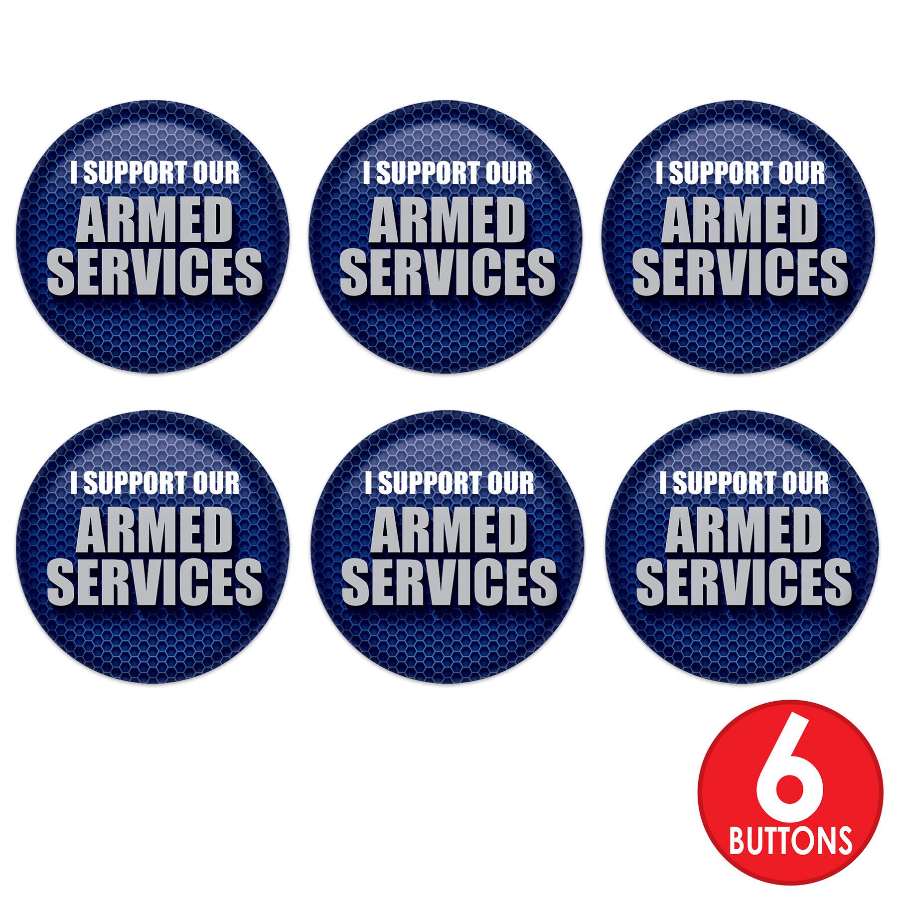 Beistle 2" Blue & Silver I Support Our Armed Services Buttons, 6ct.