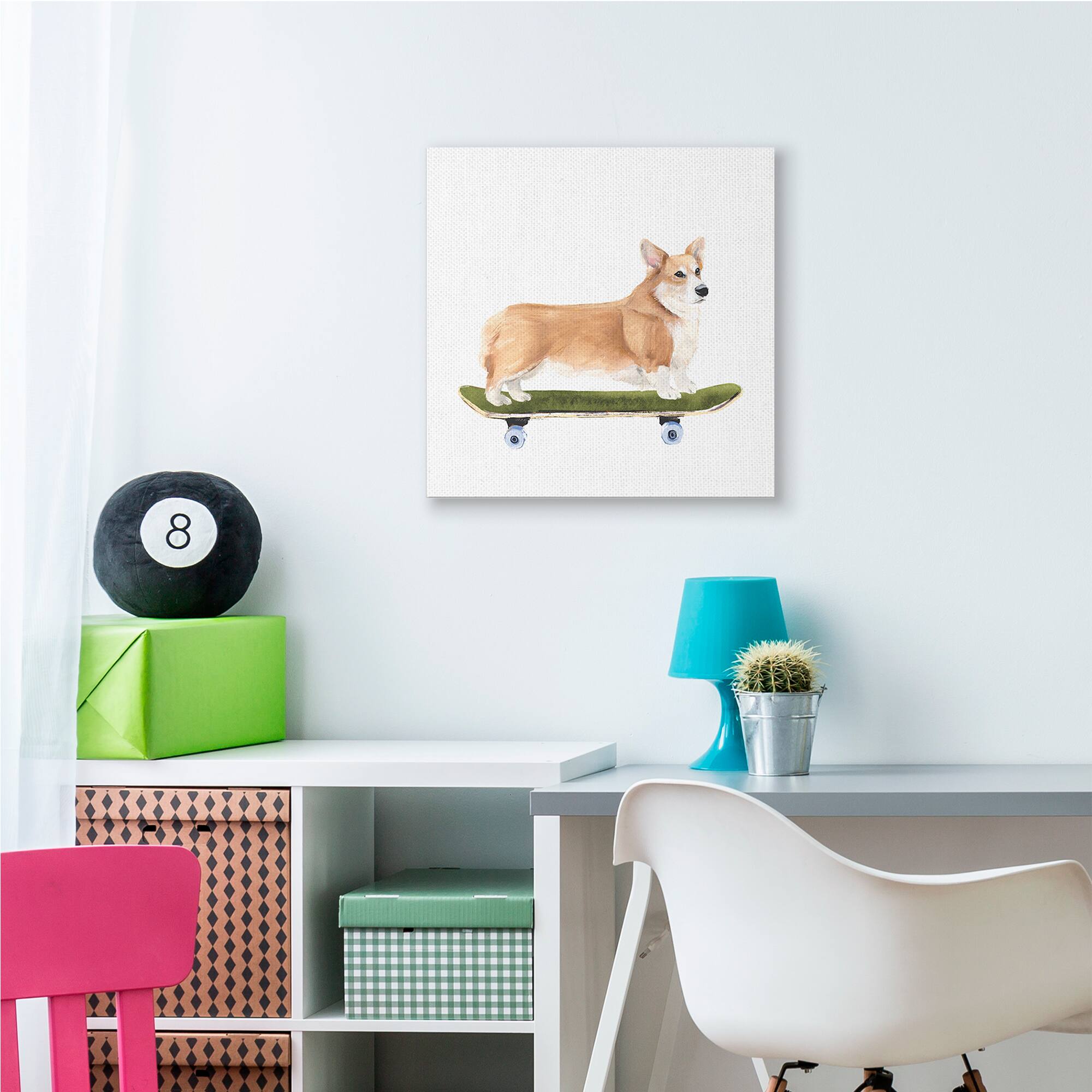 Stupell Industries Playful Corgi Pet Dog on Green Skateboard Canvas Wall Art