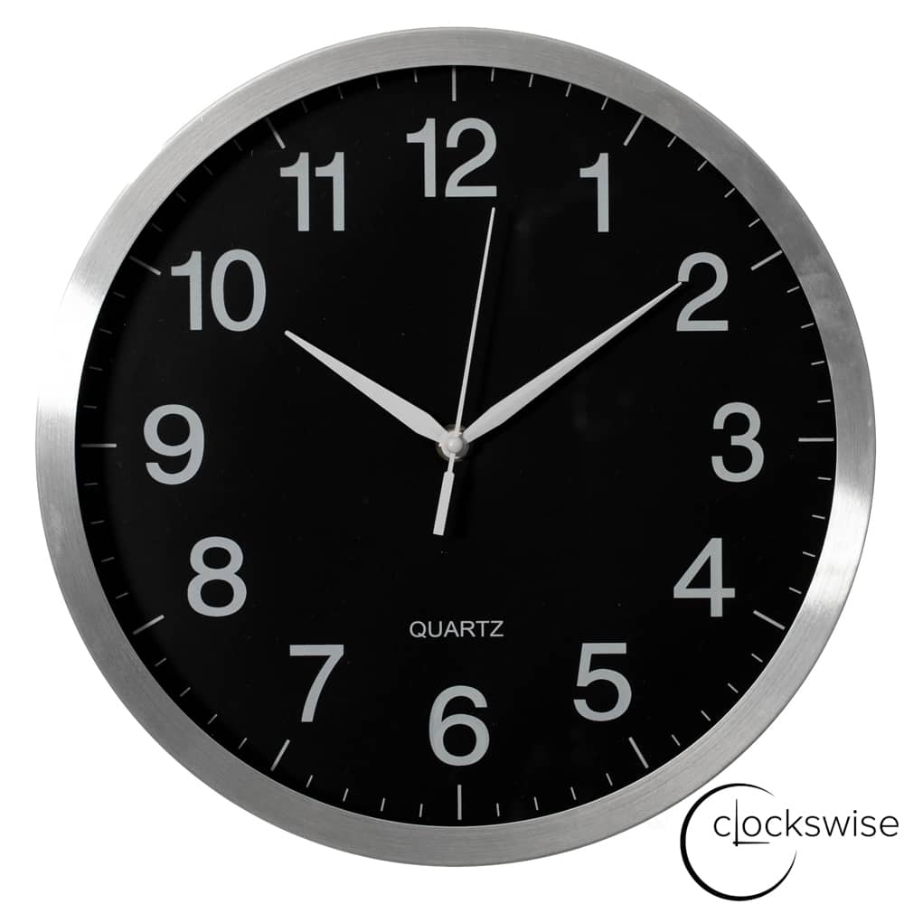 12" Black Round Quartz Wall Clock with Aluminum Frame