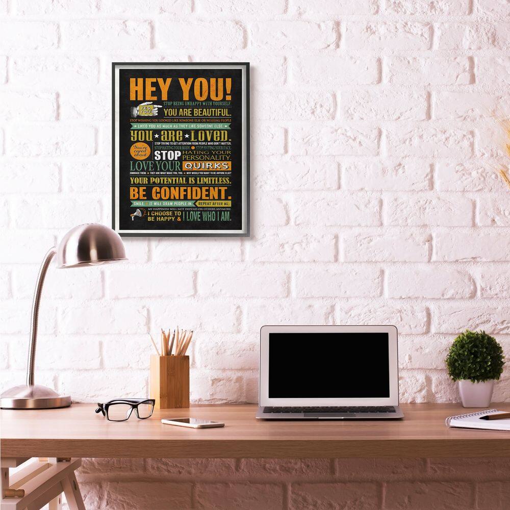 Stupell Industries Hey You Inspirational Black Framed Wall Art