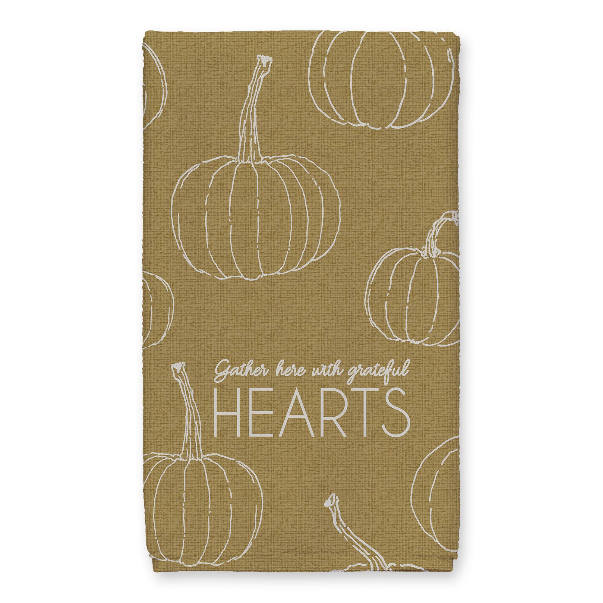 Grateful Hearts Mustard Pumpkin Tea Towel Set
