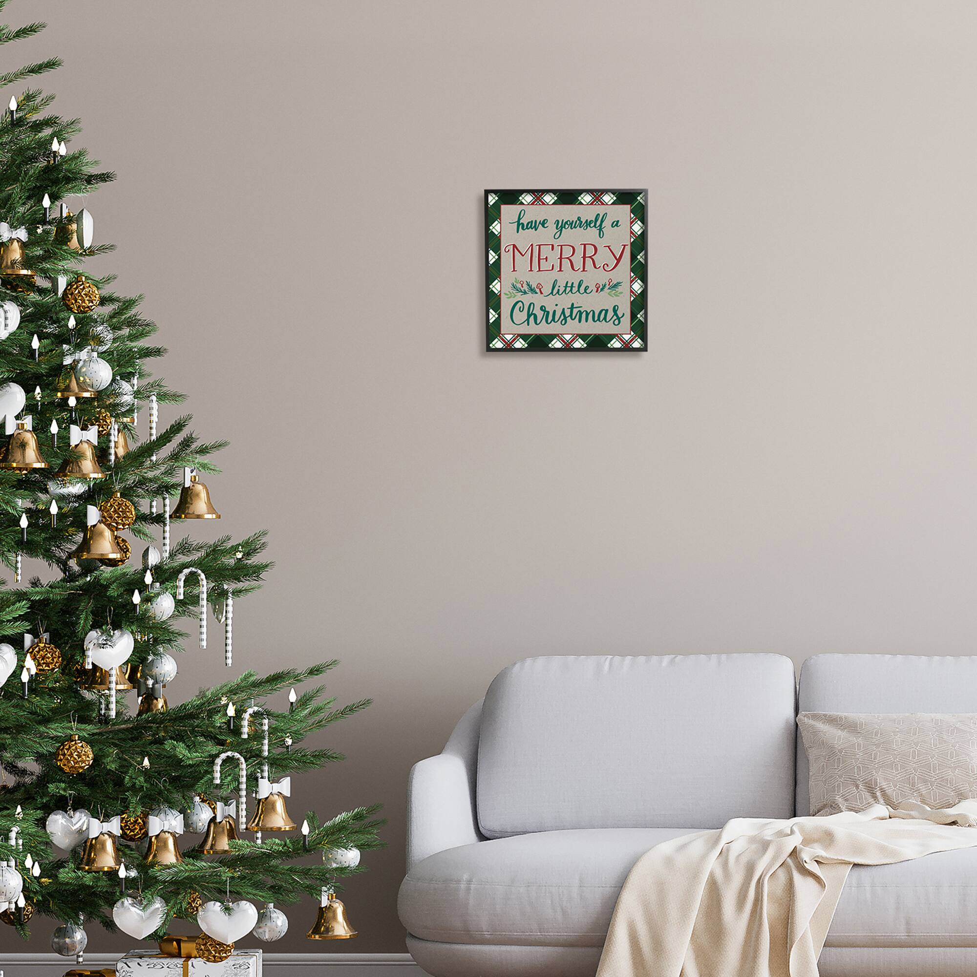 Stupell Industries Merry Little Christmas Plaid Holiday Framed Giclee Art