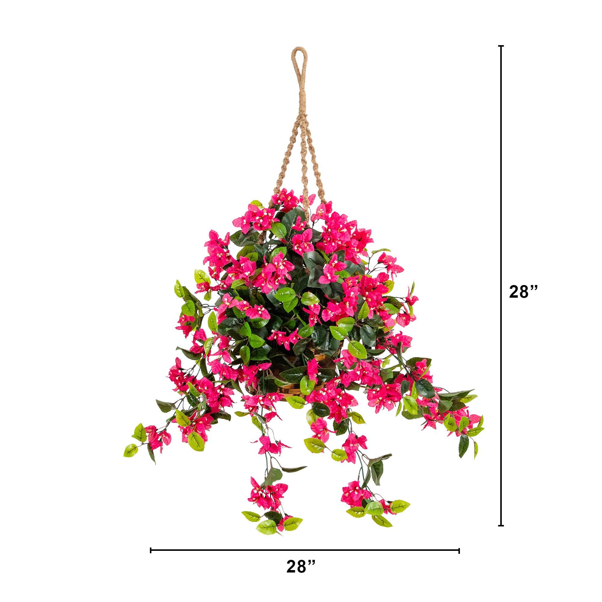 28" UV Resistant Artificial Bougainvillea in Hanging Basket