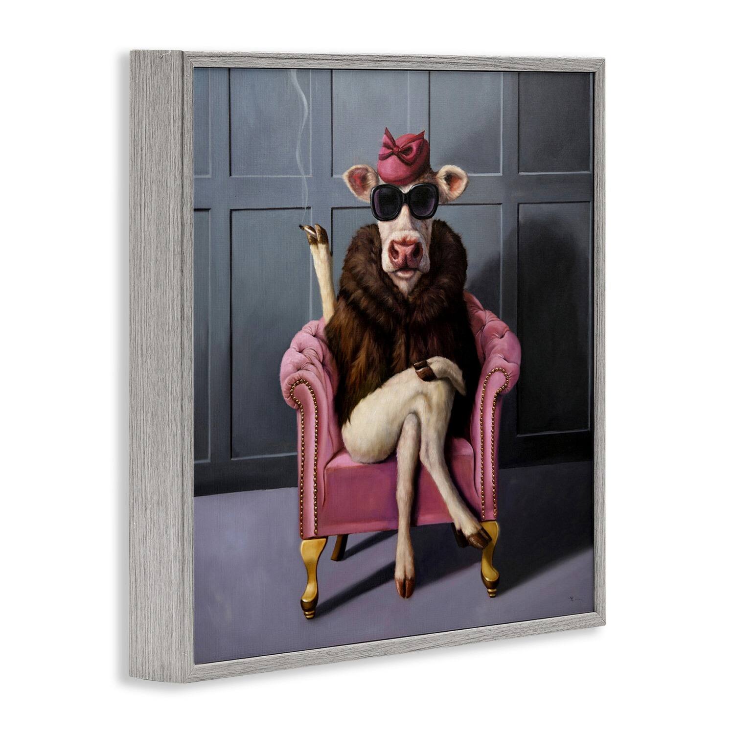 Stupell Industries Trendy Pink Glam Cow Framed Giclee Art