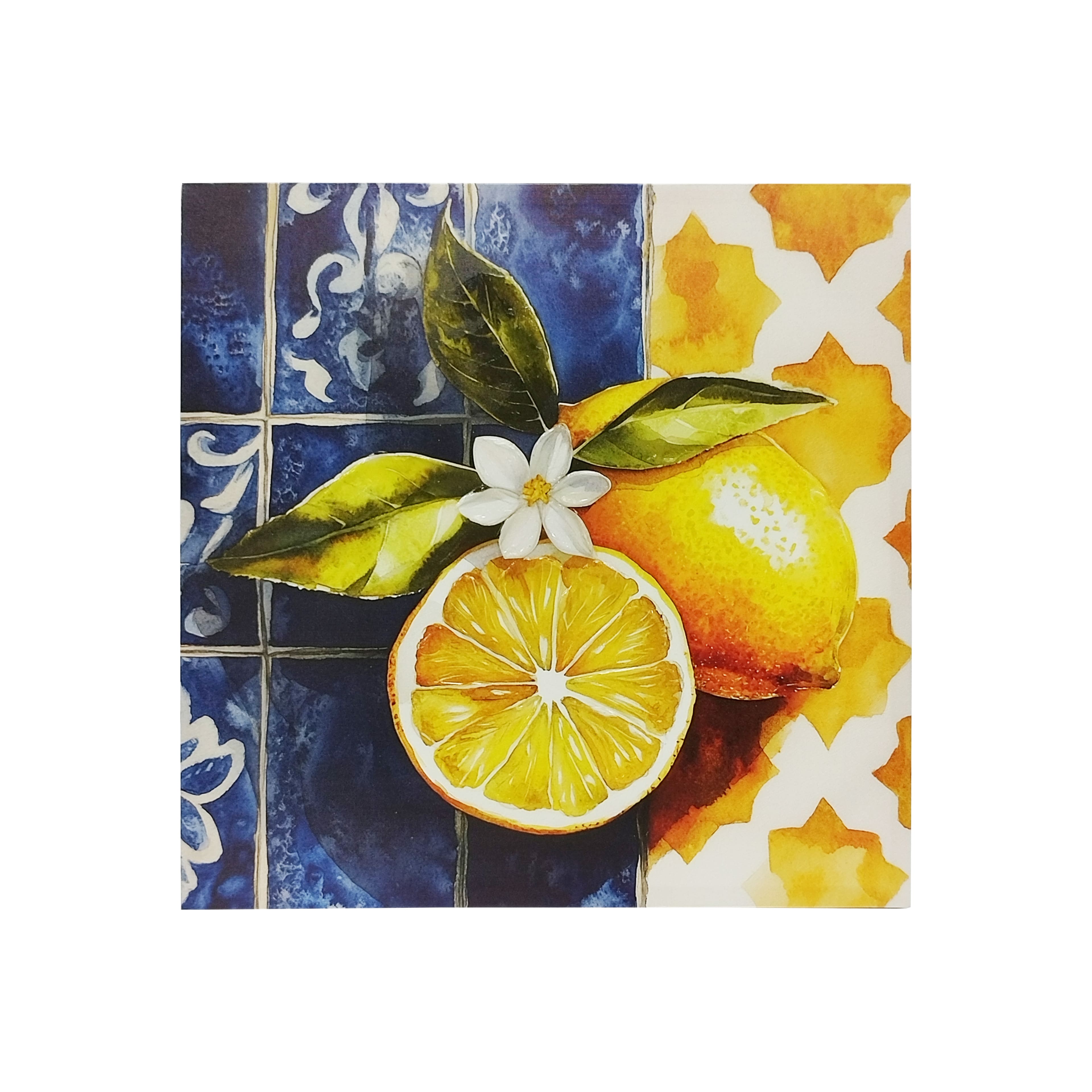 Toile murale avec citrons sur carreaux bleus de 50,8 cm x 50,8 cm d’Ashland