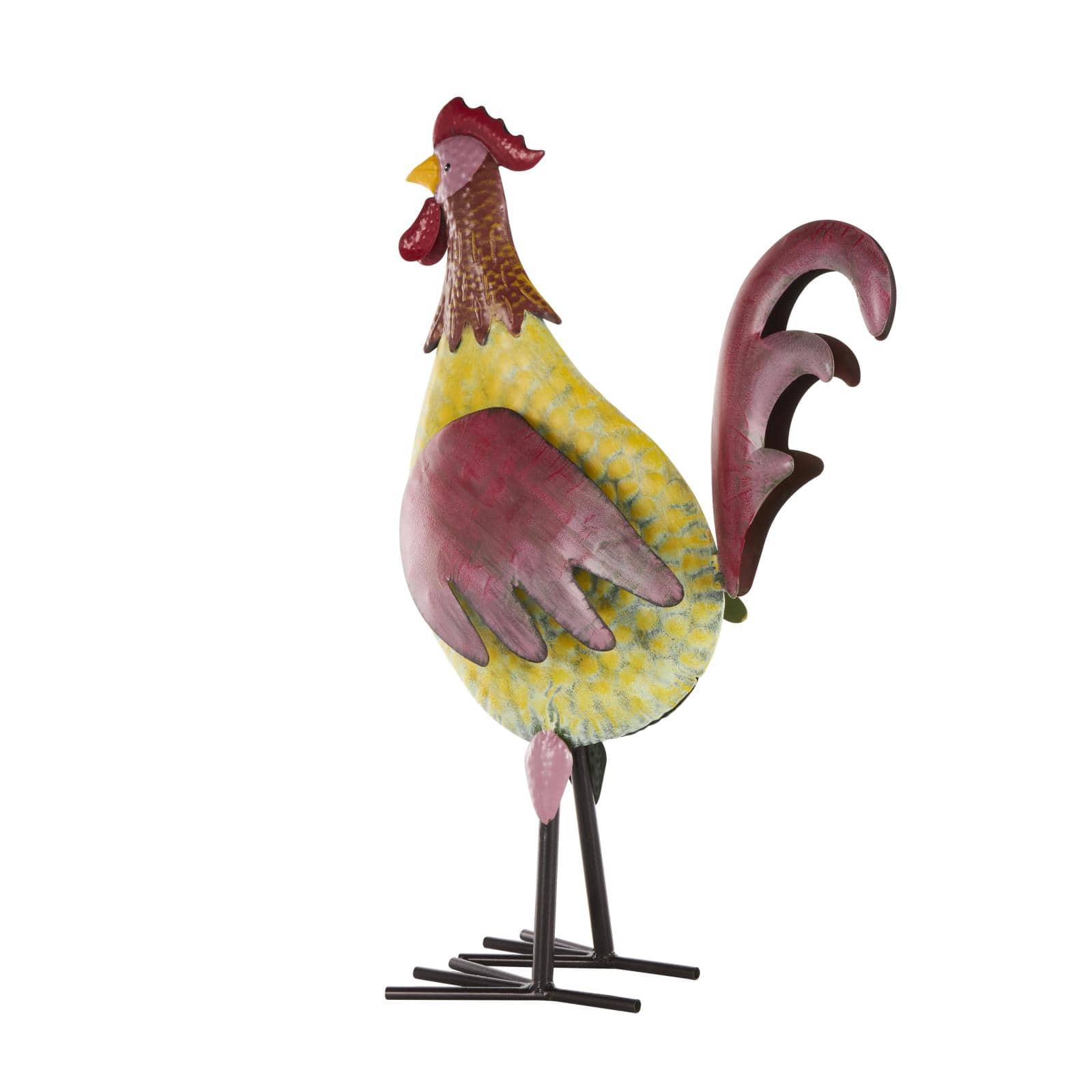 27.75" Red, Yellow & Black Textured Metal Rooster Garden Sculpture
