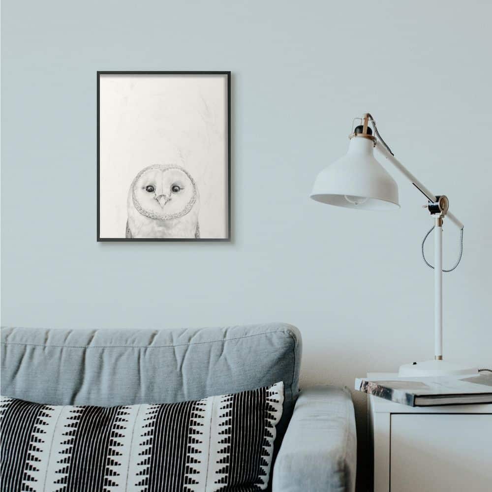 Stupell Industries Owl Portrait Grey Drawing Design Framed Wall Art