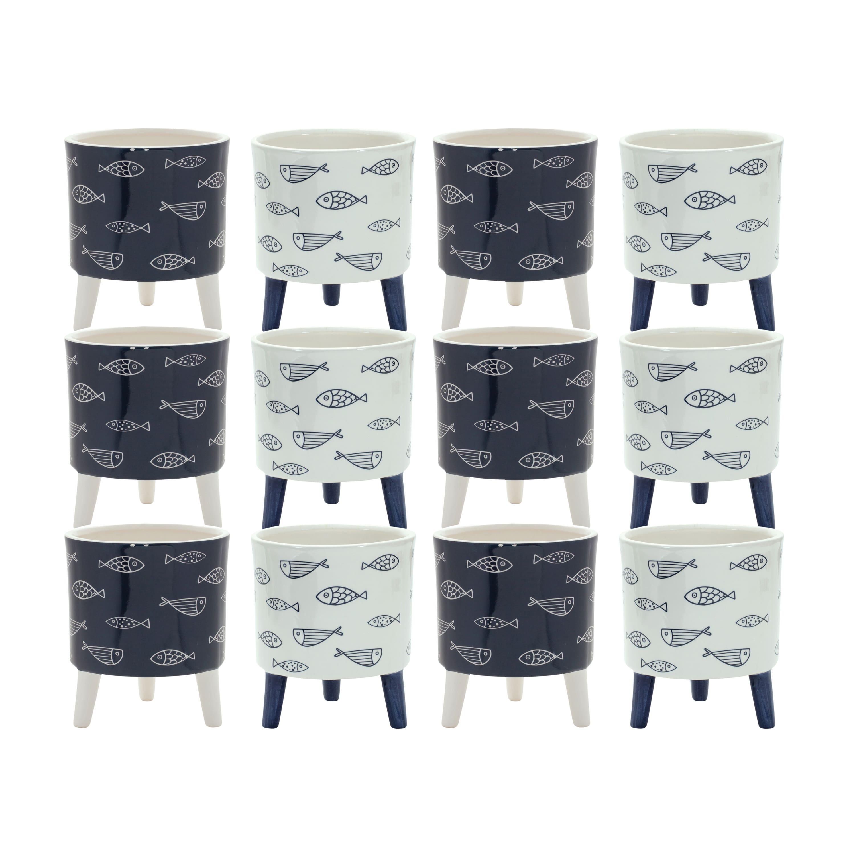 6" Coastal Fish Pattern Planters with Legs Set