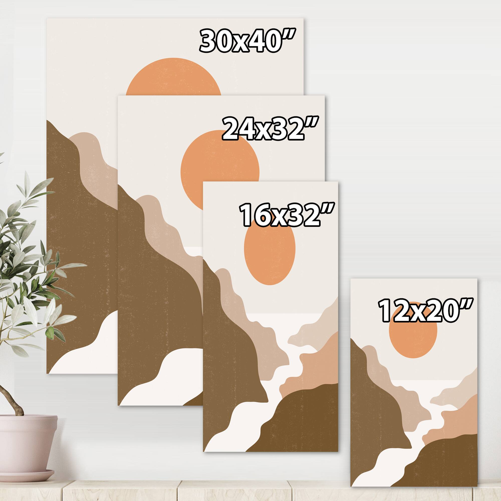 Designart - Lanscape With Full Moon In Terracotta Tones - Modern Canvas Wall Art Print