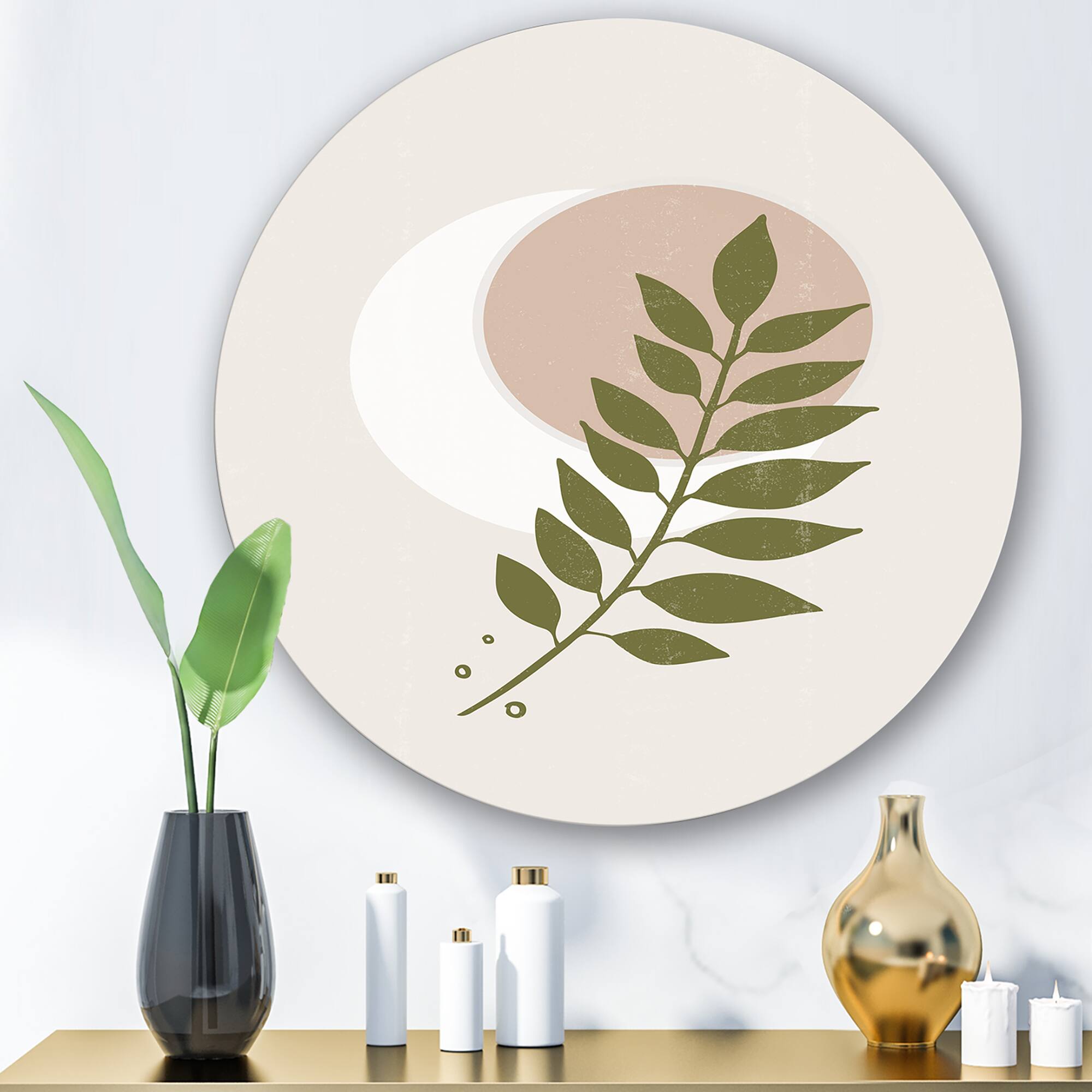 Designart - Abstract Geometrical Moon With Leaf IV