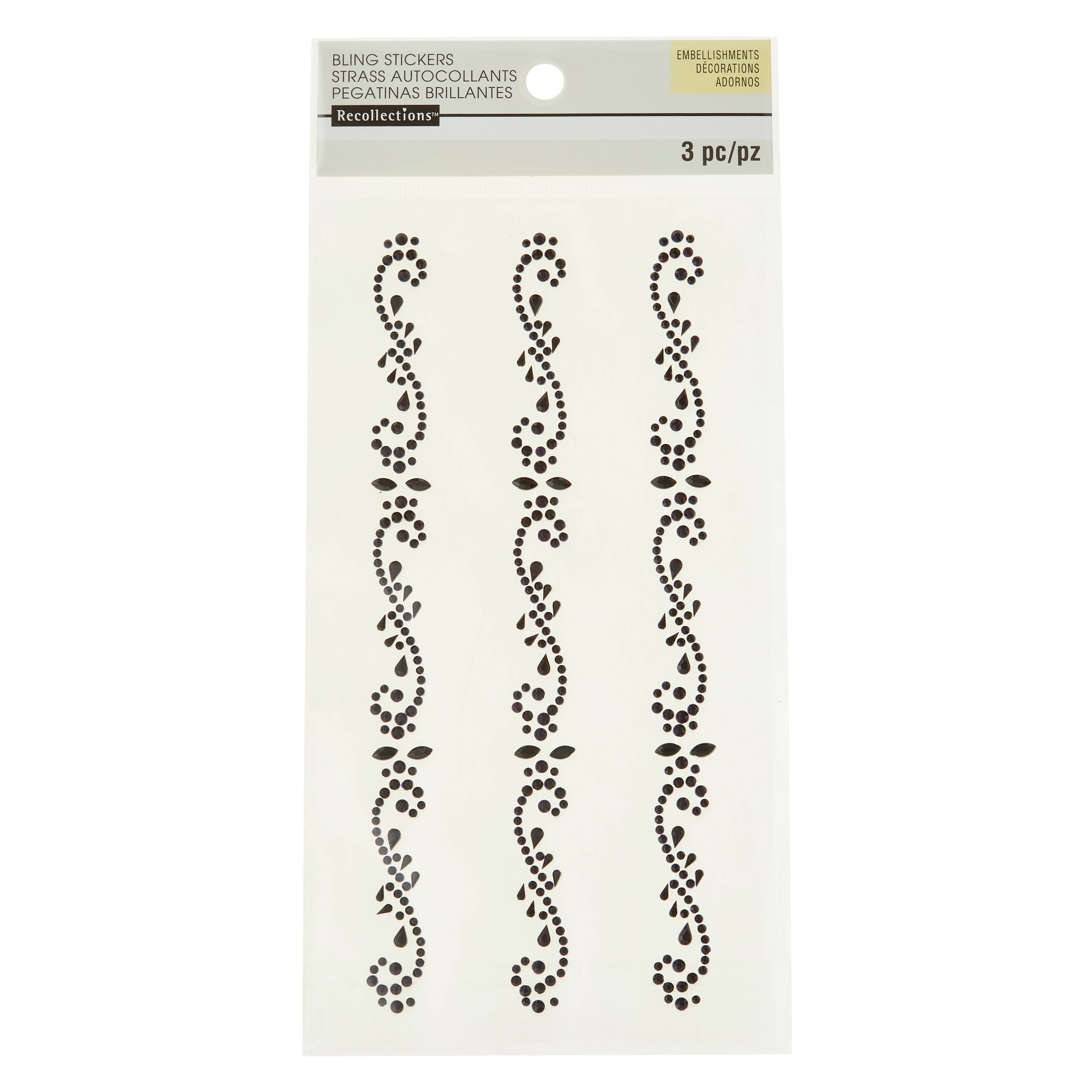 12 Packs: 3 ct. (36 total) Black Flourish Border Adhesive Rhinestones by Recollections™