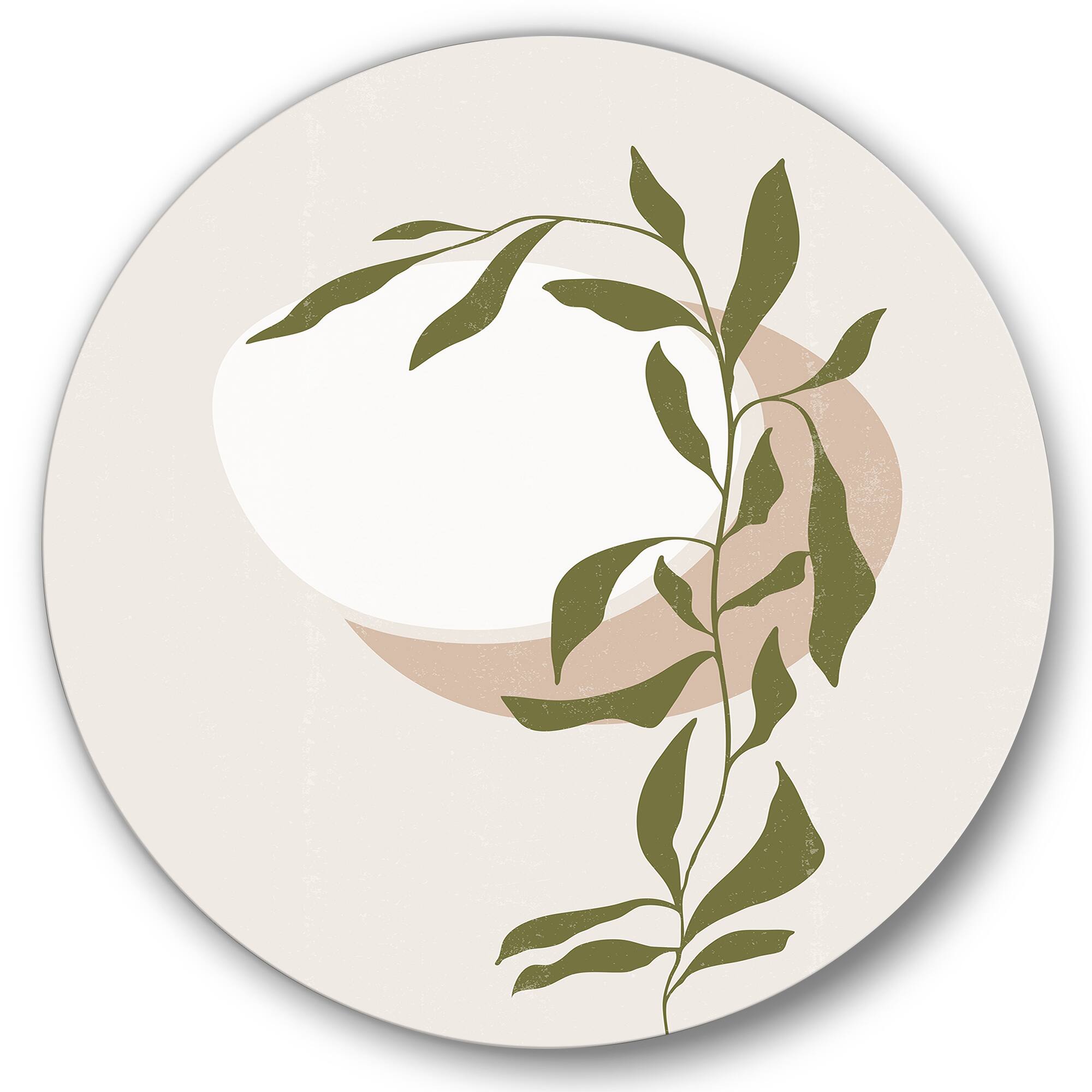 Designart - Abstract Sun and Moon With Green Leaf III - Modern Metal Circle Wall Art