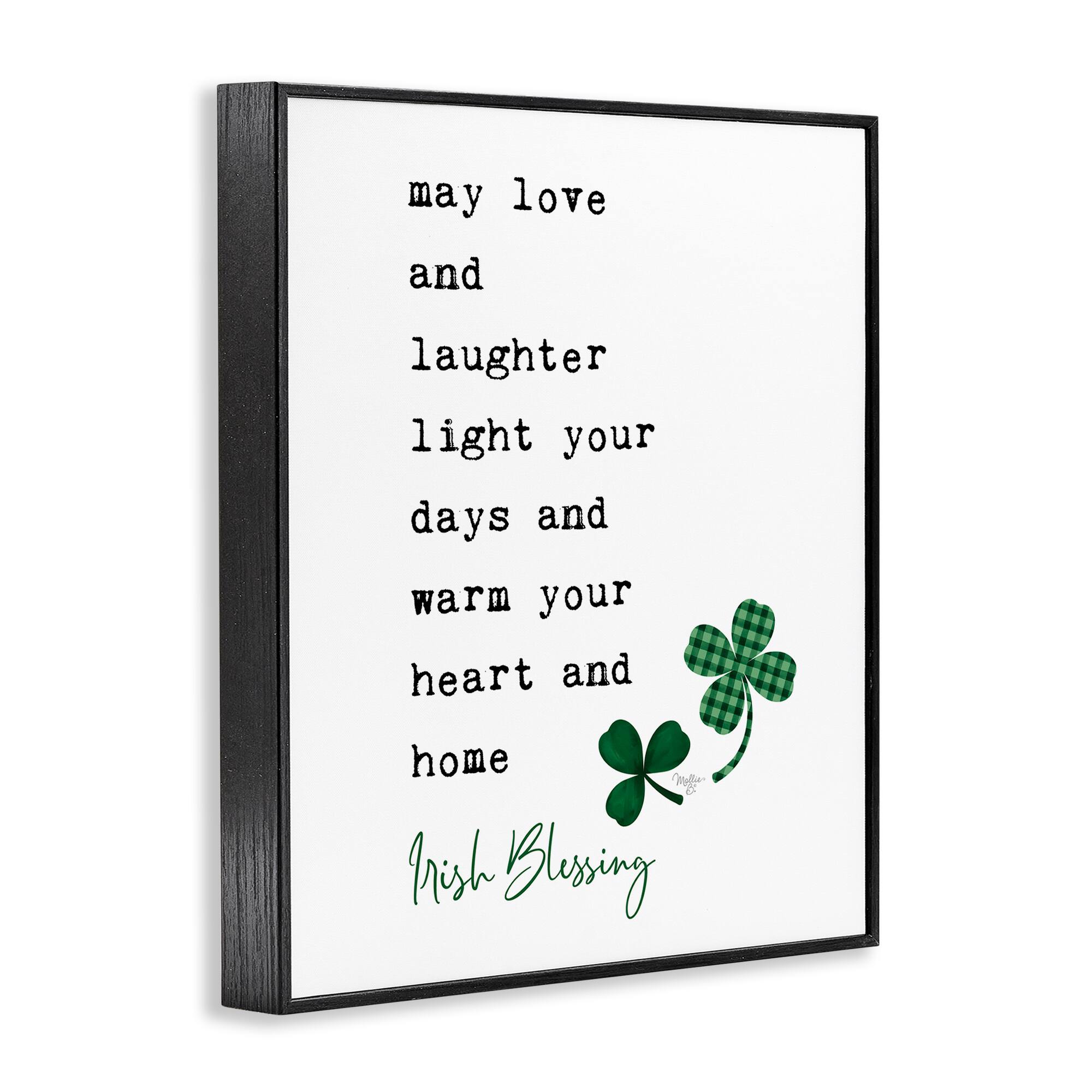 Stupell Industries Heart & Home Touching Irish Blessing Clover Motif Framed Giclee Art