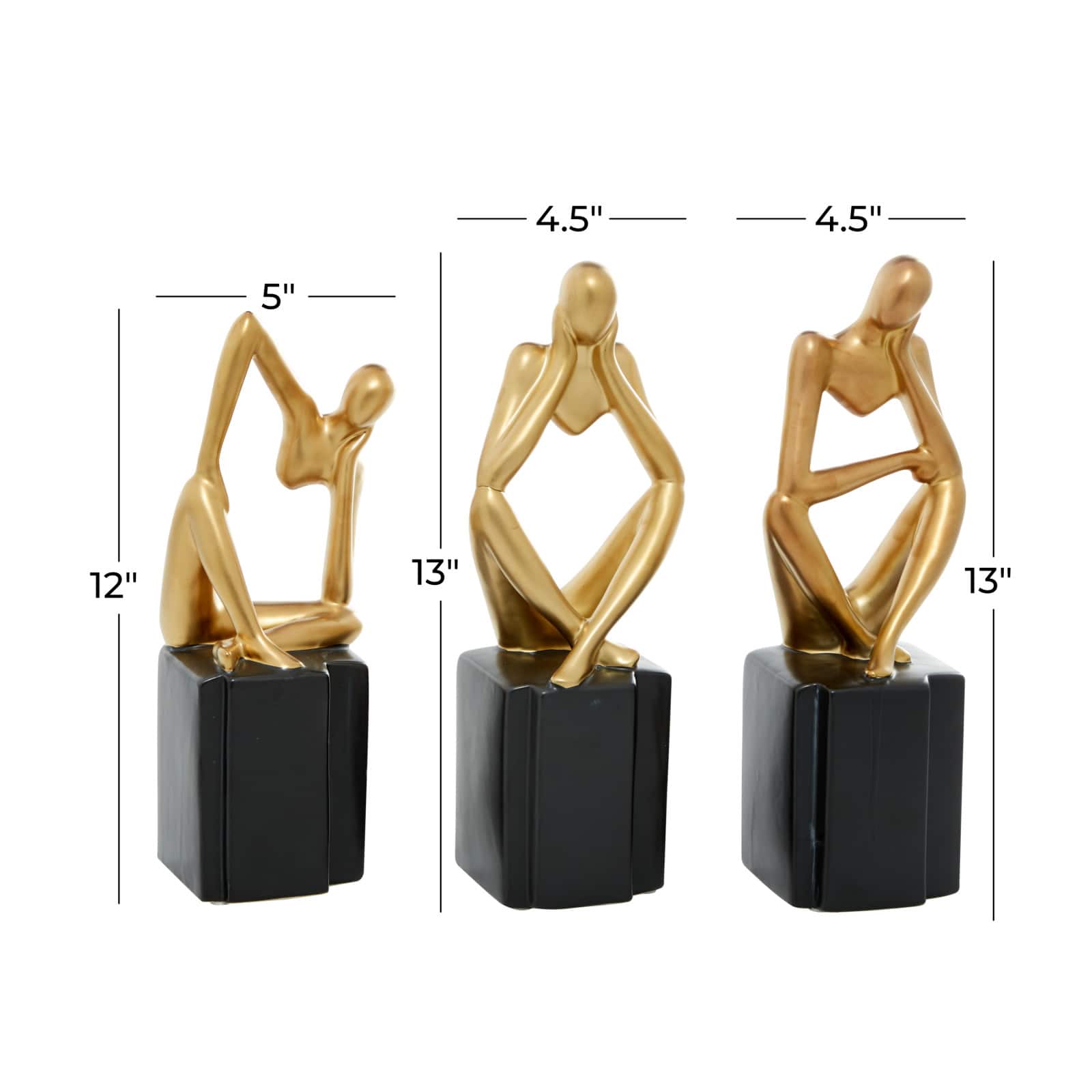 13" Gold Porcelain Abstract Sculpture Set
