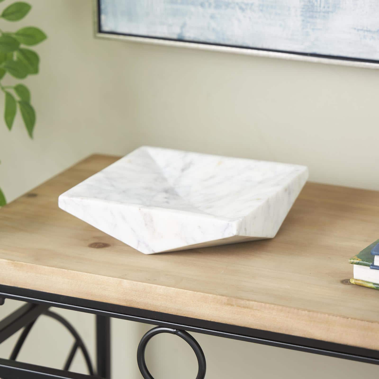 White Marble Geometric Square Tray