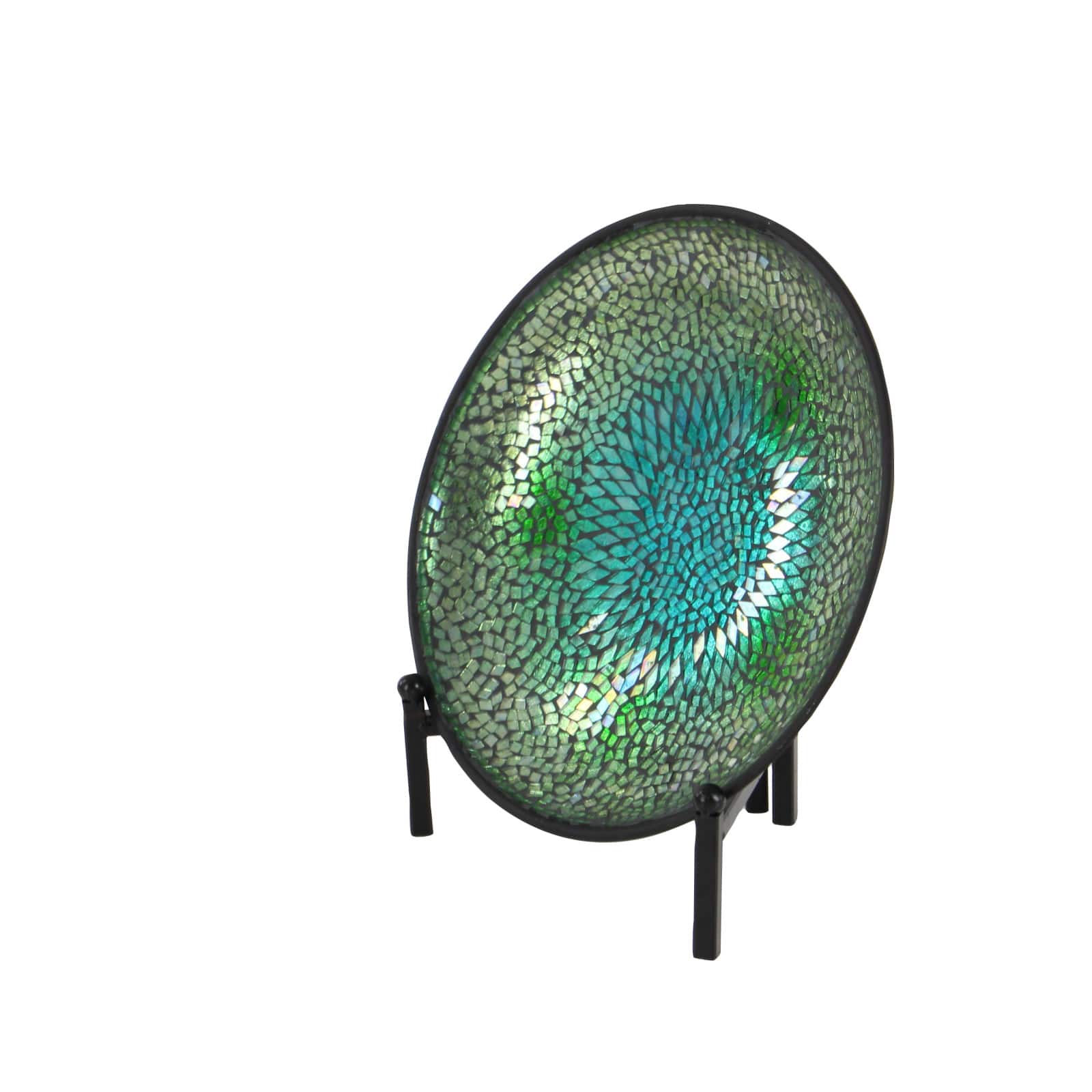 14" Green & Blue Glass Glam Decorative Plate with Stand