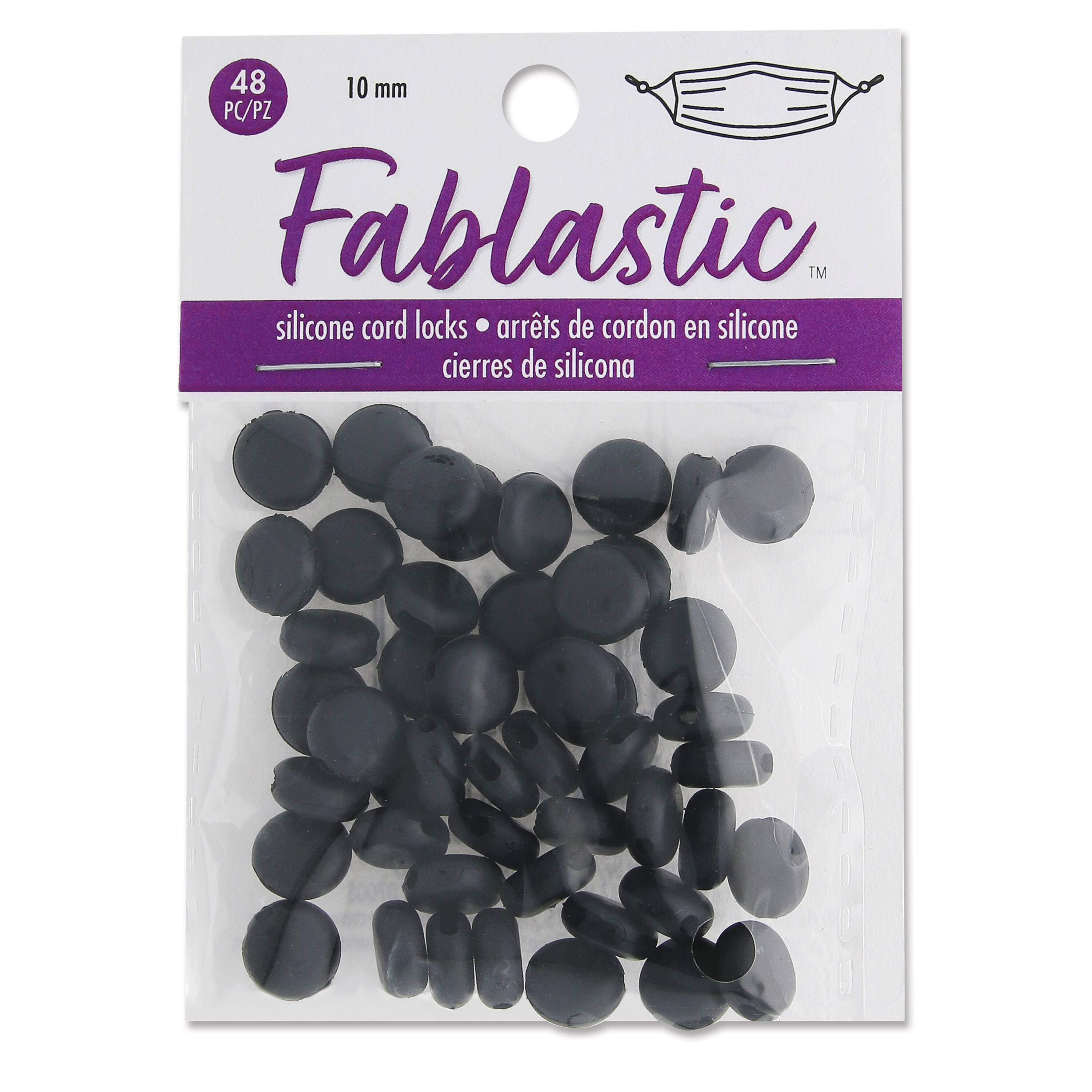12 Packs: 48 ct. (576 total) Fablastic™ Black Silicone Cord Locks, 10mm