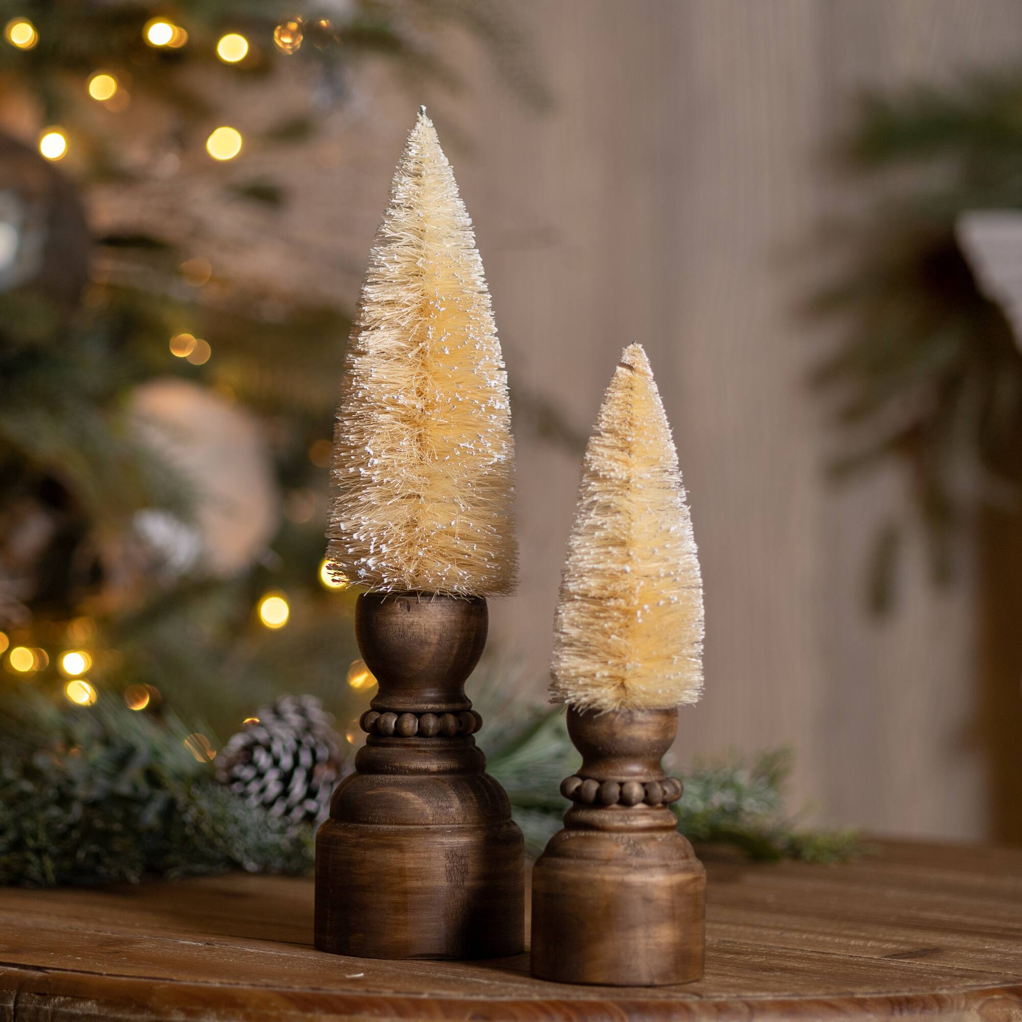 Melrose Mini Bottle Brush Tree on Pedestal Décor Set