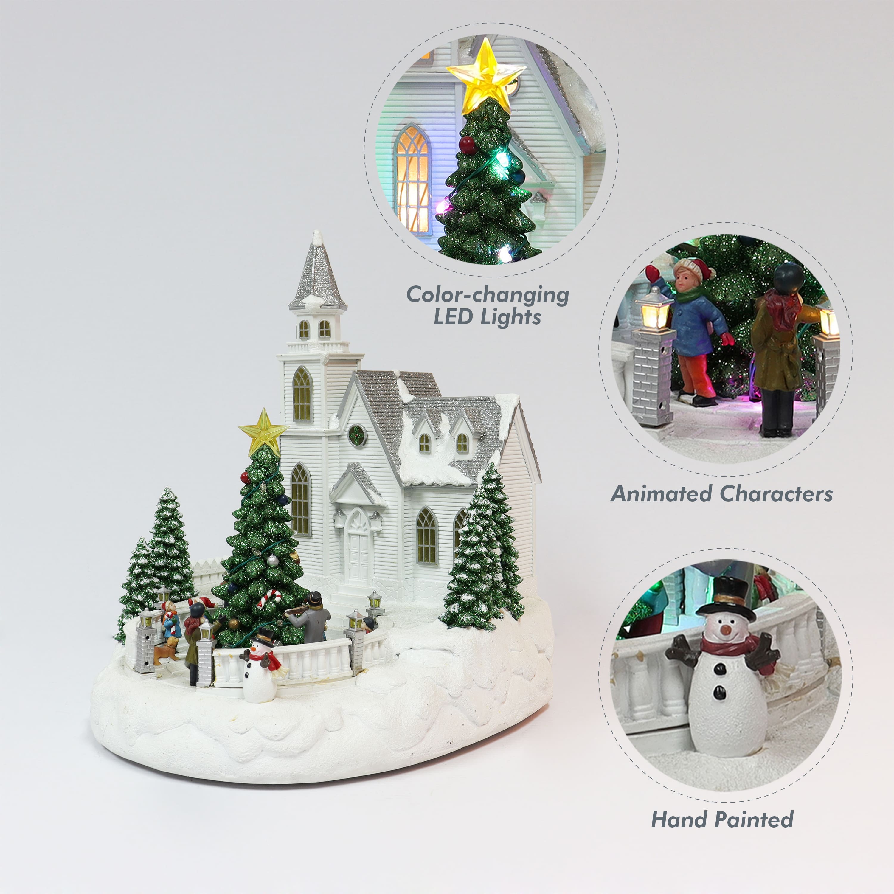 Moments in Time 14” Animated Snowy White Christmas Church