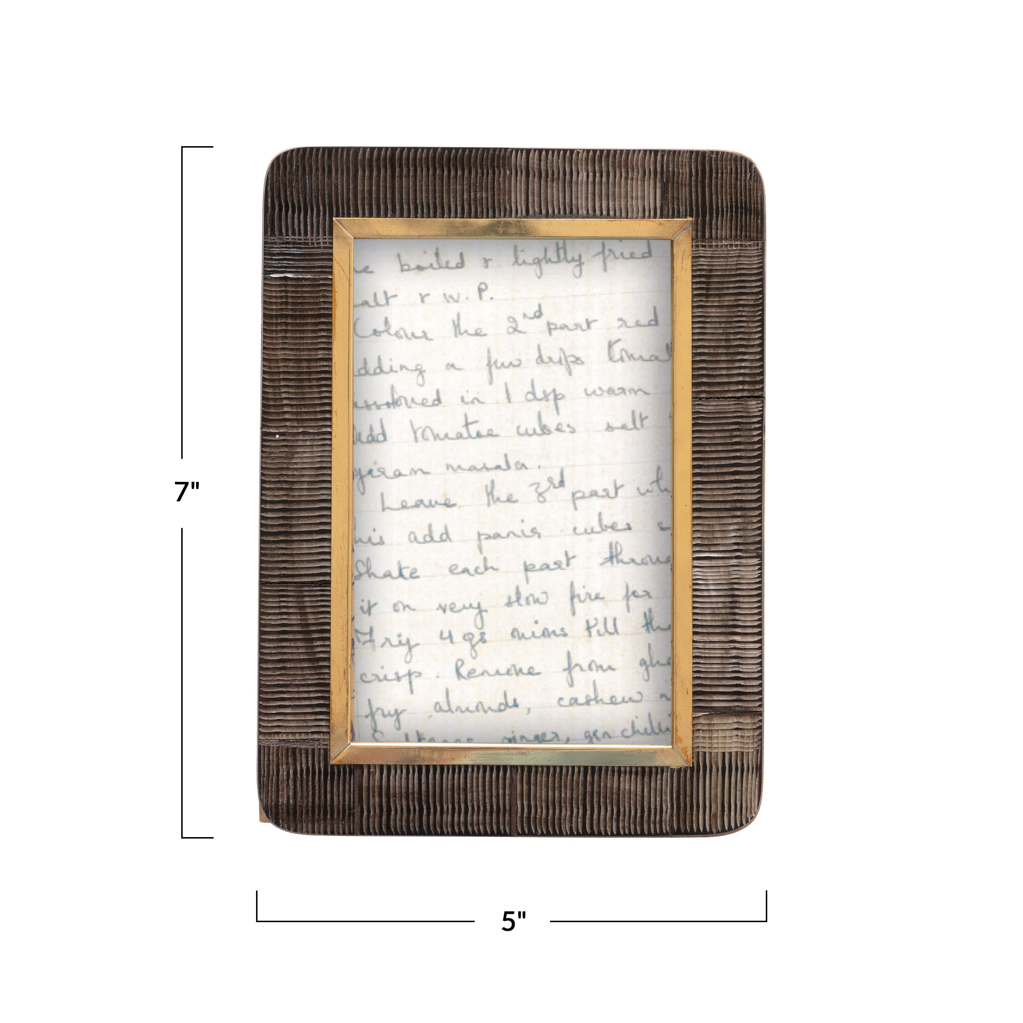 Hello Honey® Black & Natural Hand-Carved Horn 5" x 7" Tabletop Frame with Brass Border