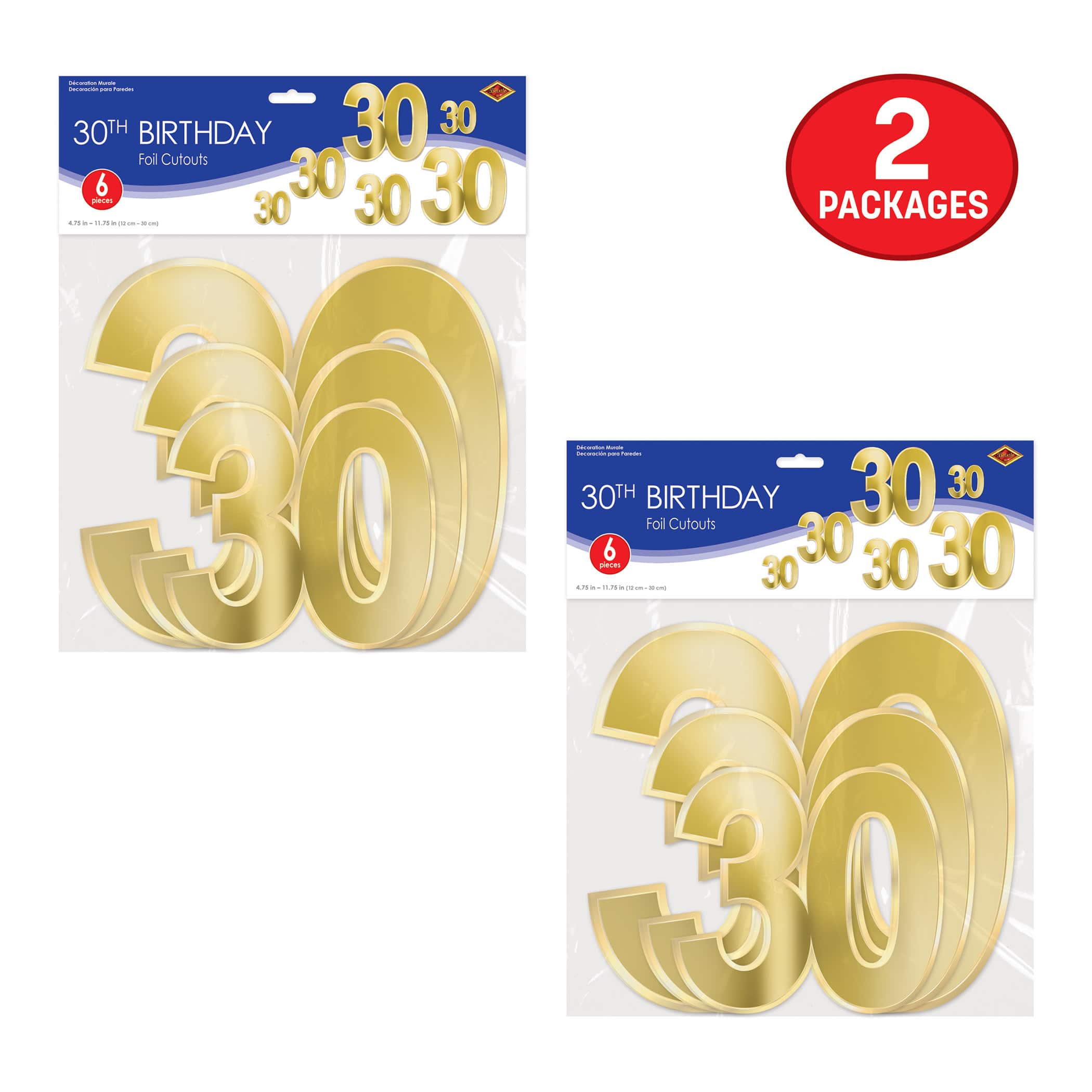 Beistle Gold Foil 30th Birthday Cutouts, 12ct.
