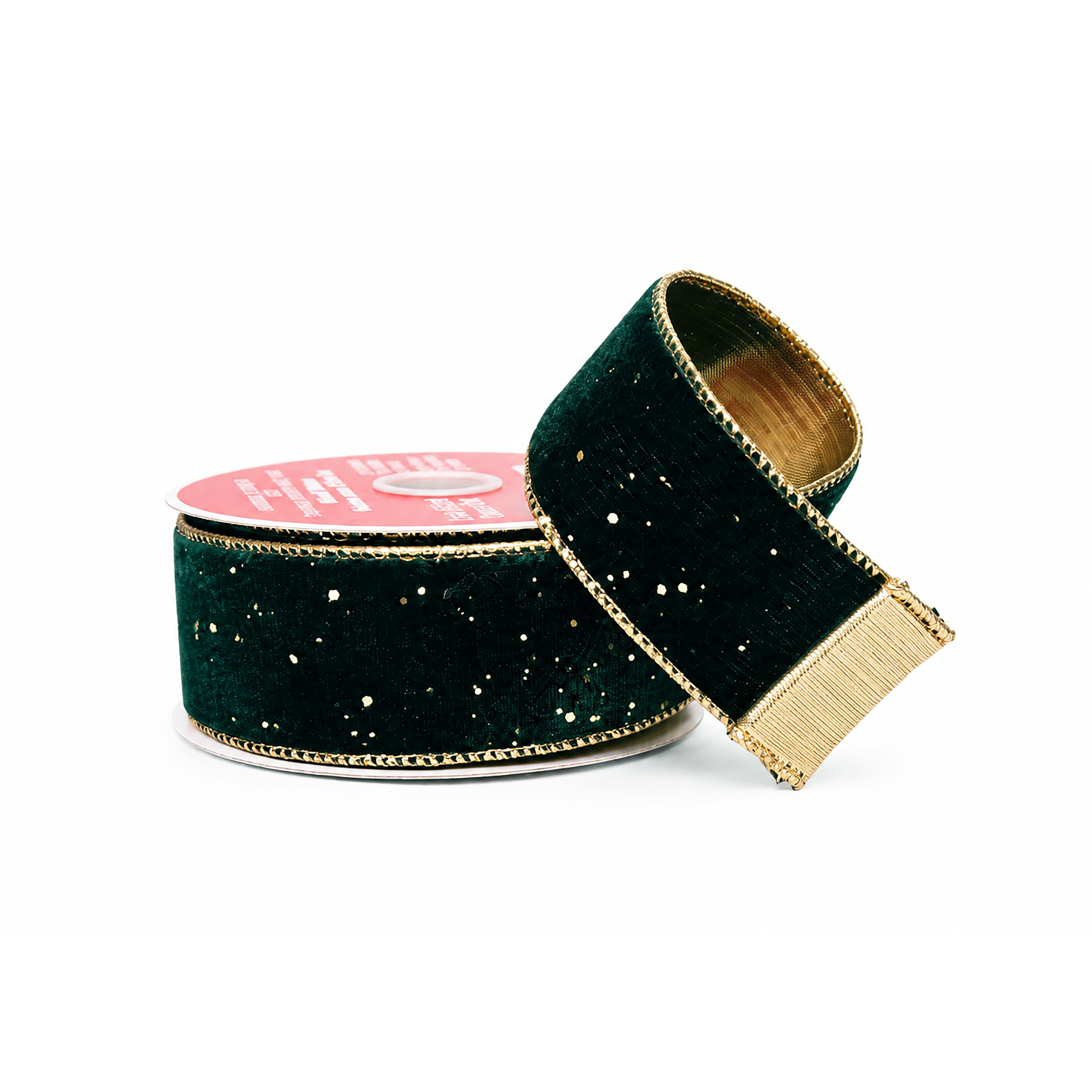 1.5" x 5yd. Green & Gold Wired Glitter Velvet & Metallic Ribbon by Celebrate It®