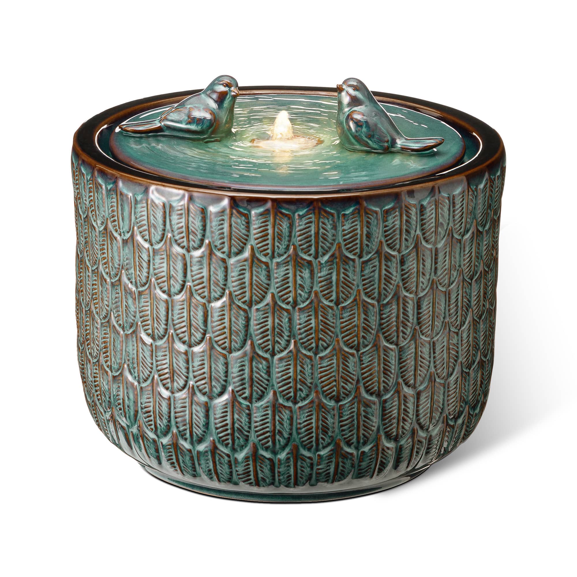 Glitzhome® 15" LED Bird Cylindrical Ceramic Fountain