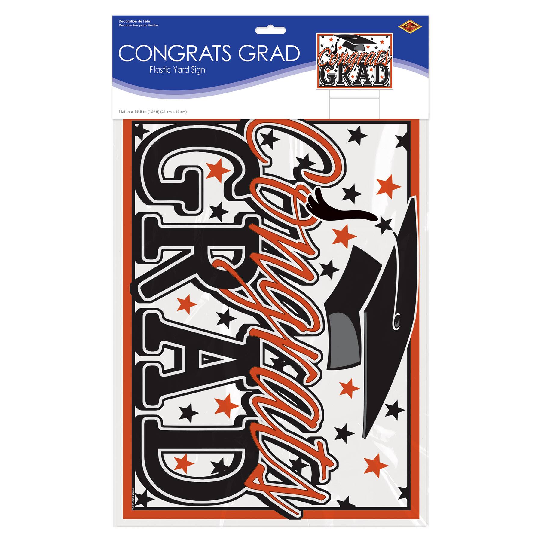 Beistle 11.5" x 15.5" Plastic Congrats Grad Yard Sign