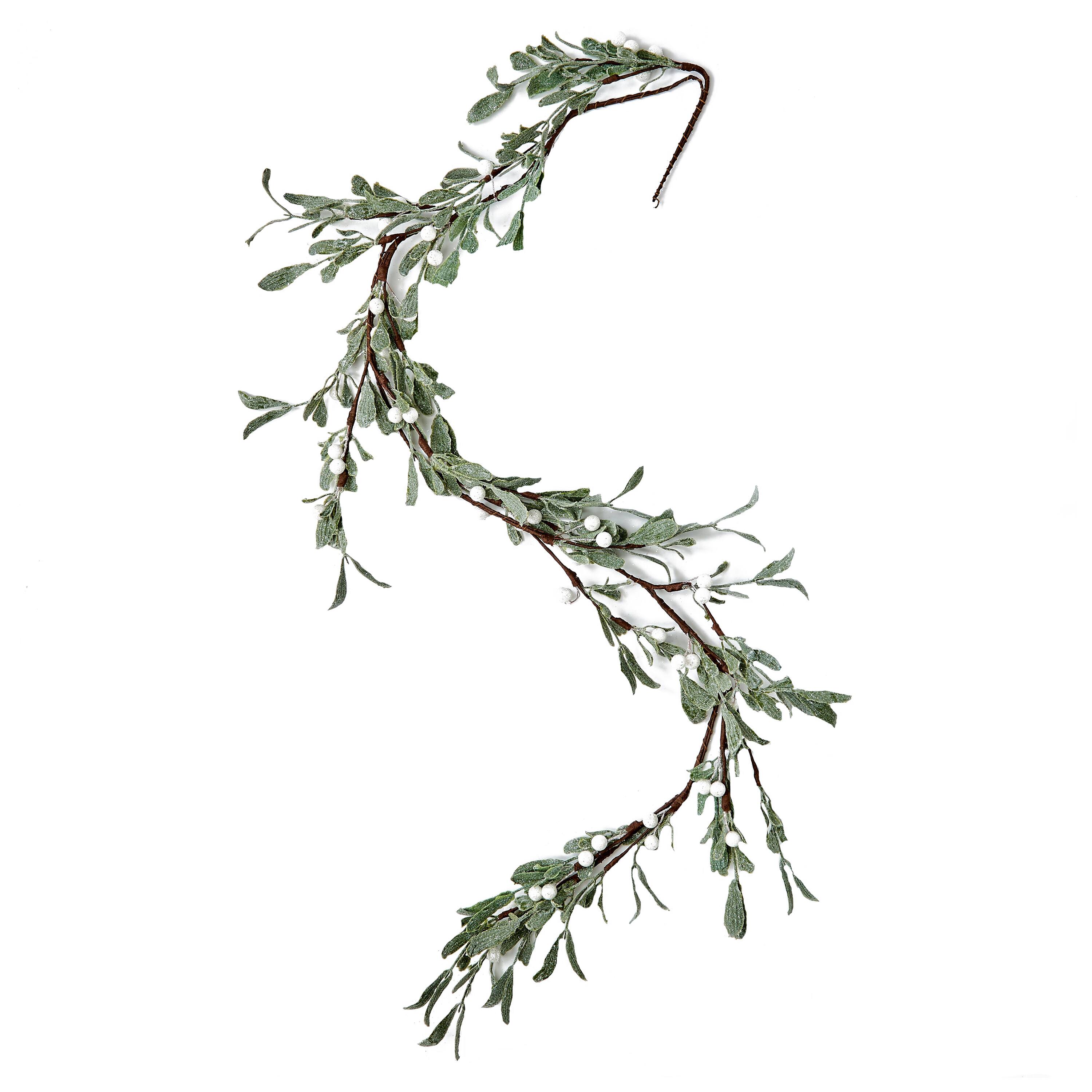 51" Christmas Green Leaves & White Berries Garland