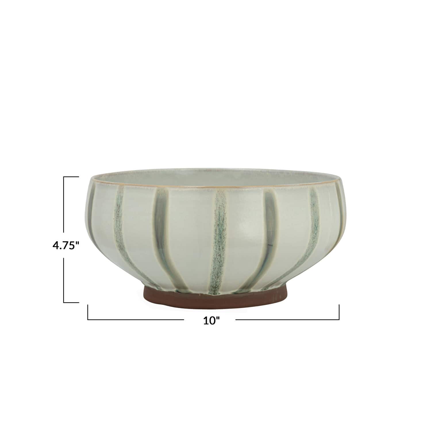 Hello Honey® 10" Cream & Green Reactive Glaze Stripes Hand-Painted Stoneware Bowl