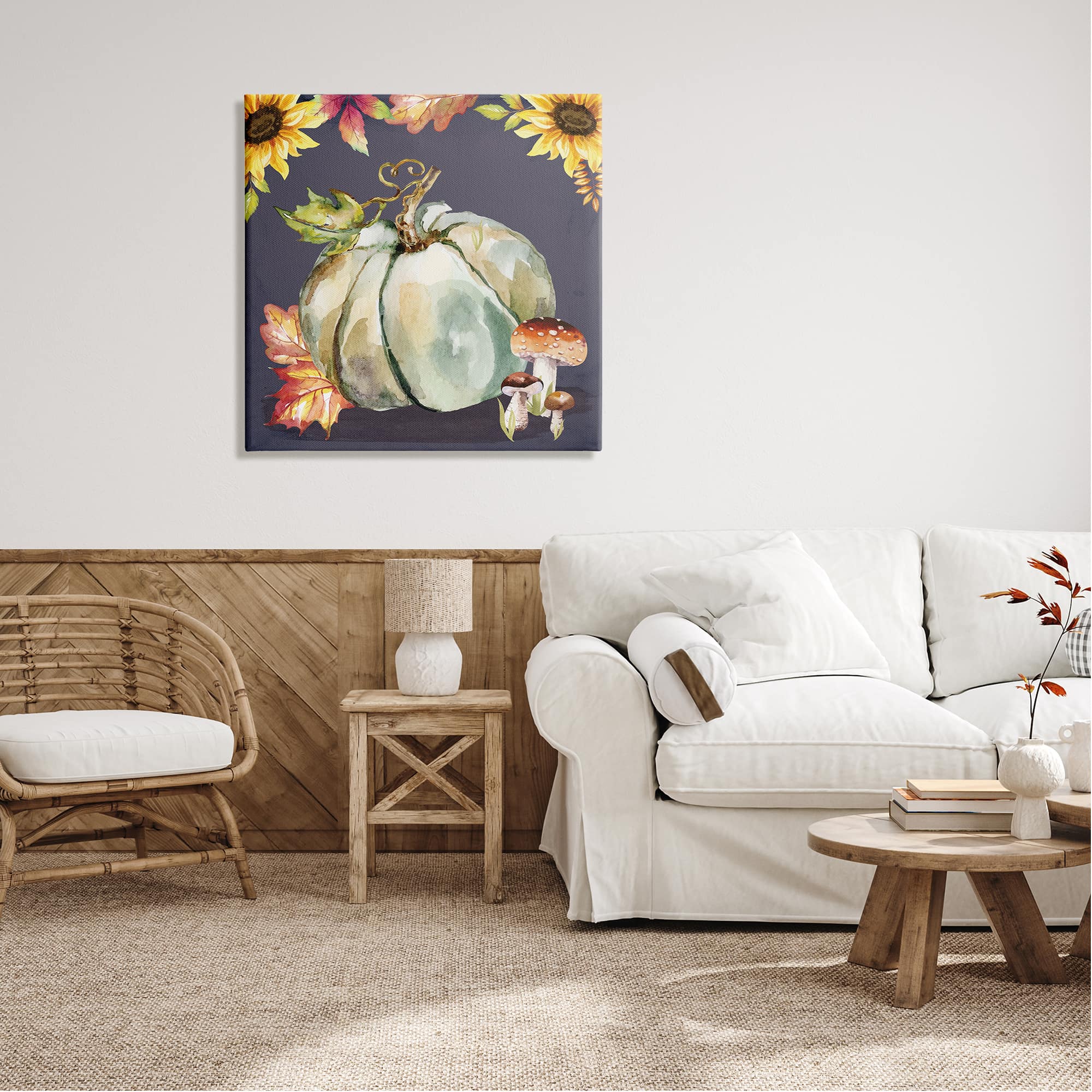 Stupell Industries Floral Autumn Pumpkin & Mushrooms Canvas Wall Art
