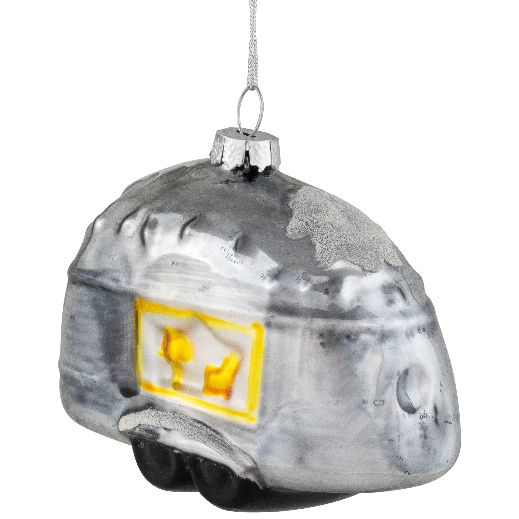 Teardrop Camper Glass Christmas Ornament - 4.25" - Silver