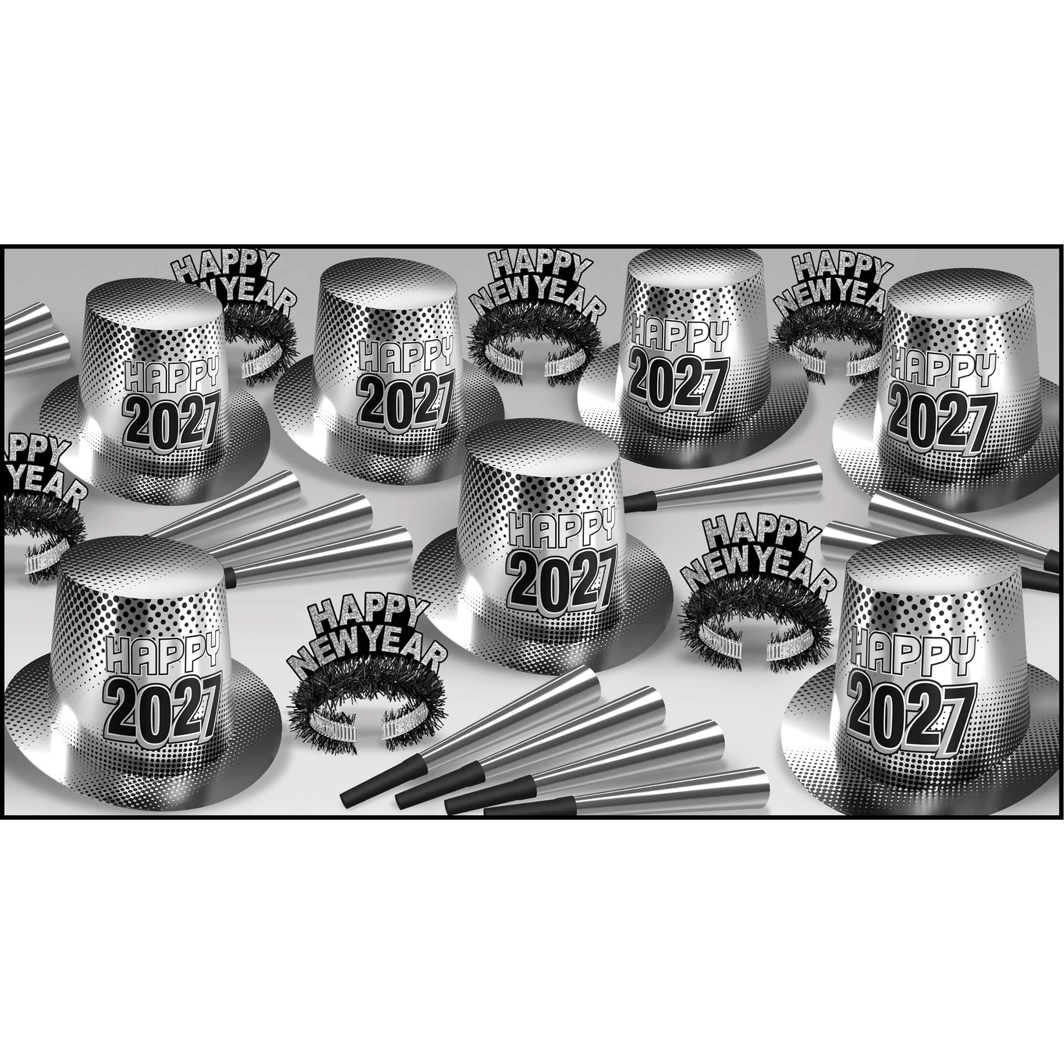 Beistle Silver & Black New Year 2027 Party Favor Kit for 50