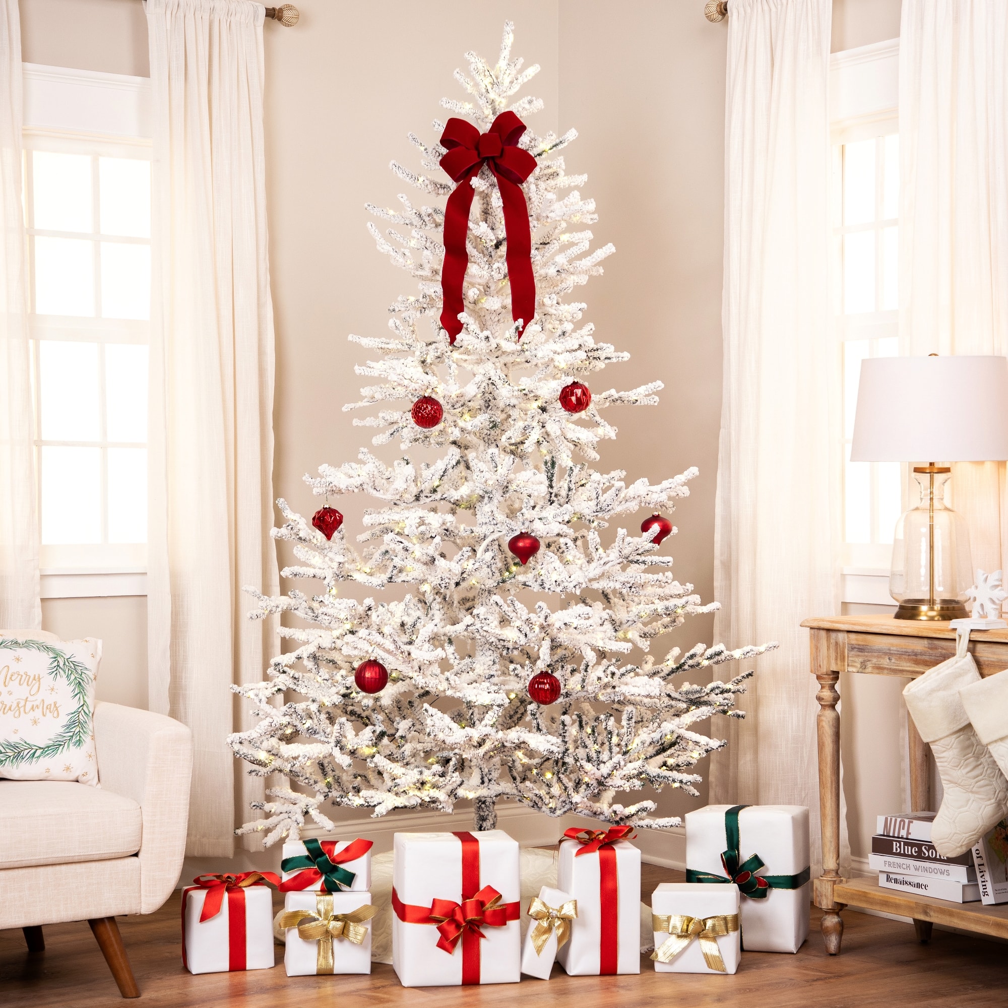 6.5Ft Pre-Lit Medium IPT Artificial Flocked Garden Christmas Tree, Warm White LED Lights By Northlight | 6.5 ft | Michaels®