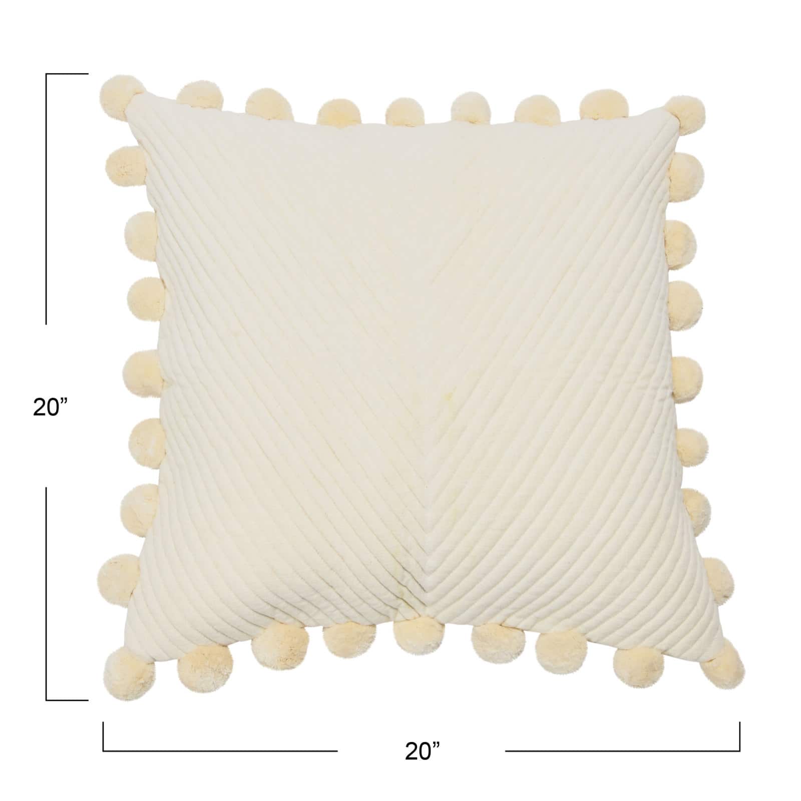20'' Square Quilted Cotton Pillow Cover with Pom Pom Trim
