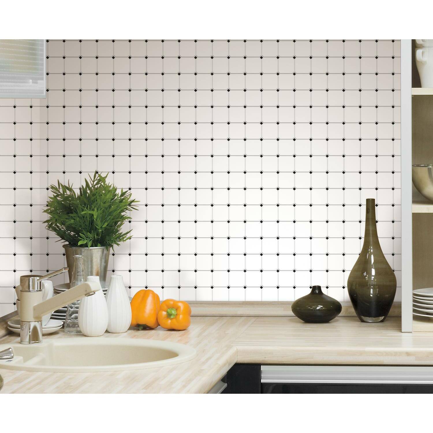 RoomMates Black & White Diamond Backsplash StickTiles