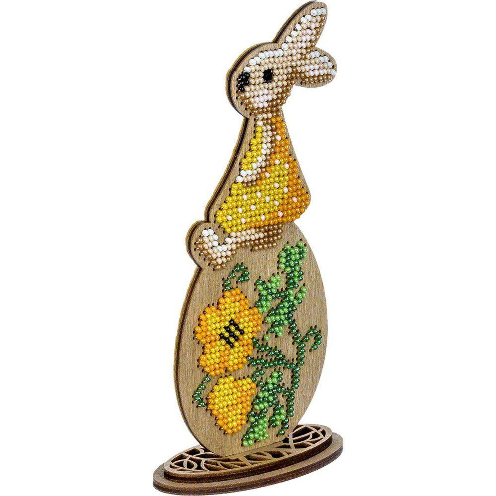 Wonderland Crafts Bunny Sitting on Yellow Egg Bead Embroidery on Wood Kit