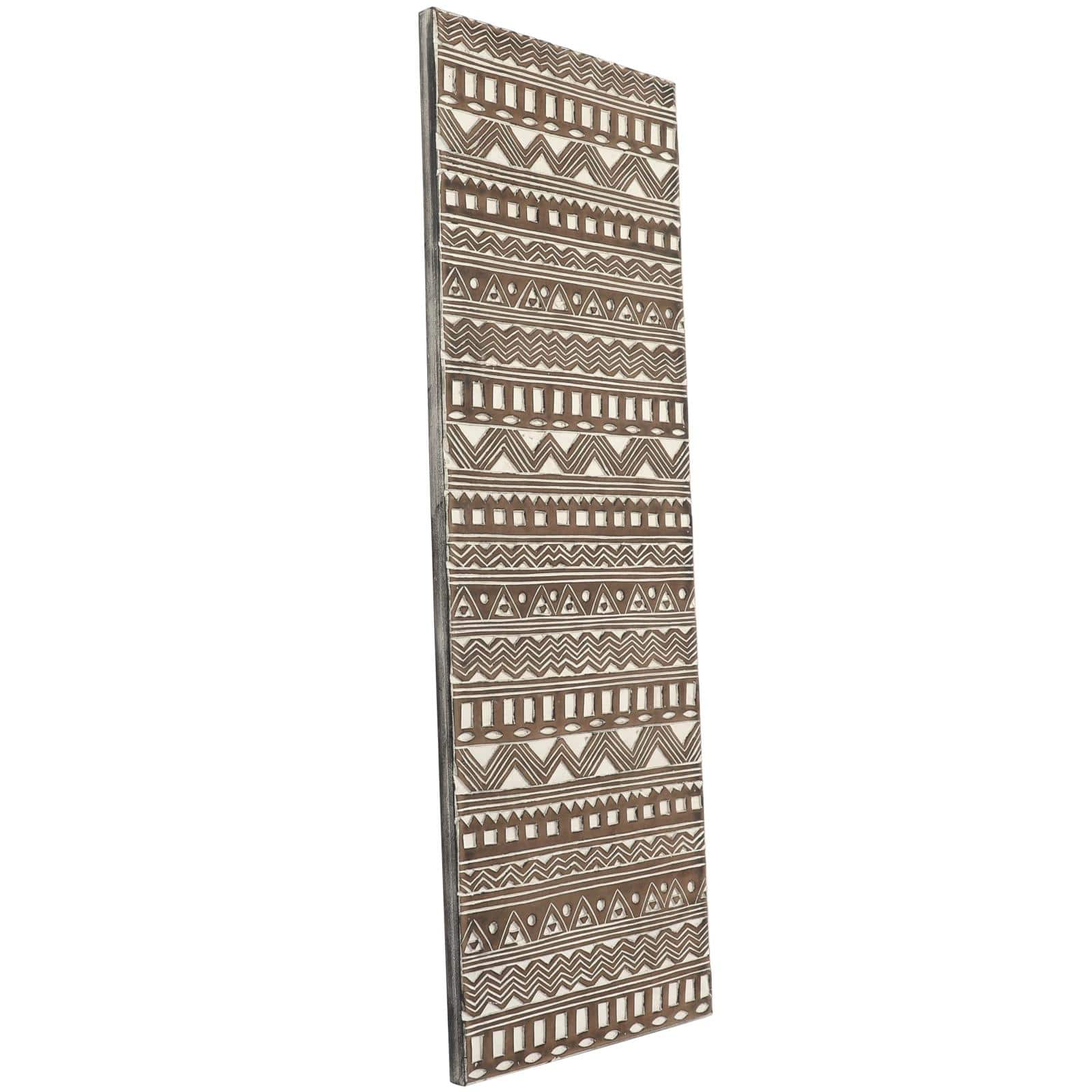 48" x 16" Brown Wood Handmade Intricately Carved Tribal Wall Décor