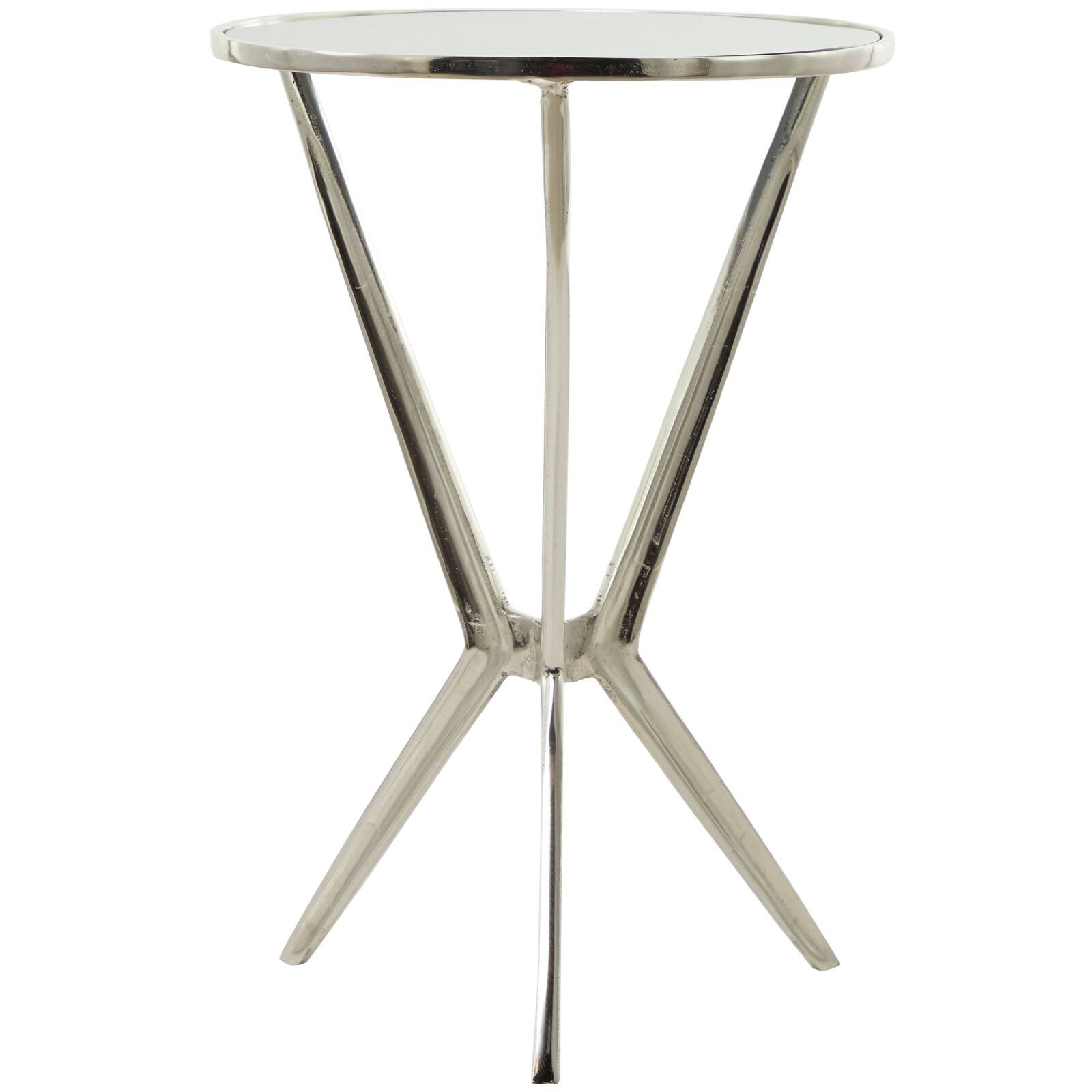 Silver Aluminum Hourglass Shaped Stand Accent Table with Clear Glass Top 16" x 16" x 24"