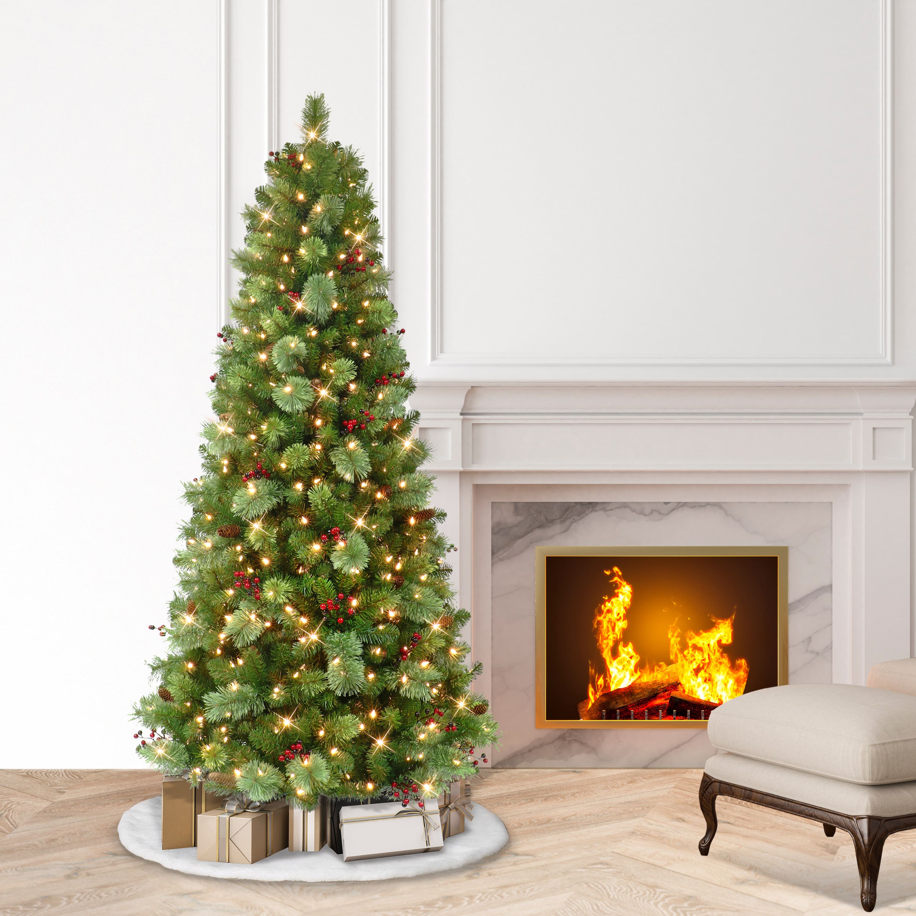6.5ft. Pre-Lit Washington Spruce Aritificial Christmas Tree, Warm White LED Lights
