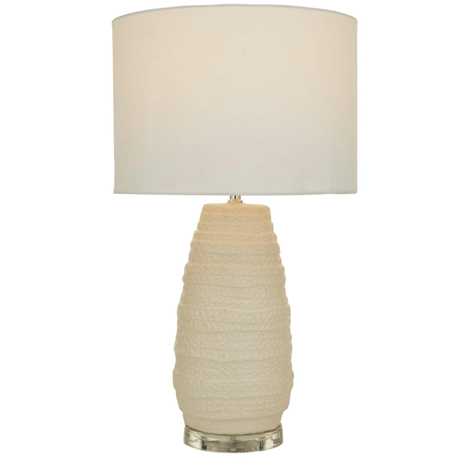 Cream Ceramic Gourd Style Base Table Lamp with Drum Shade 14" x 14" x 25"