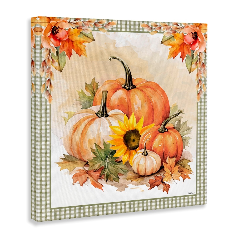 Stupell Industries Autumn Pumpkins Floral Border Canvas Wall Art
