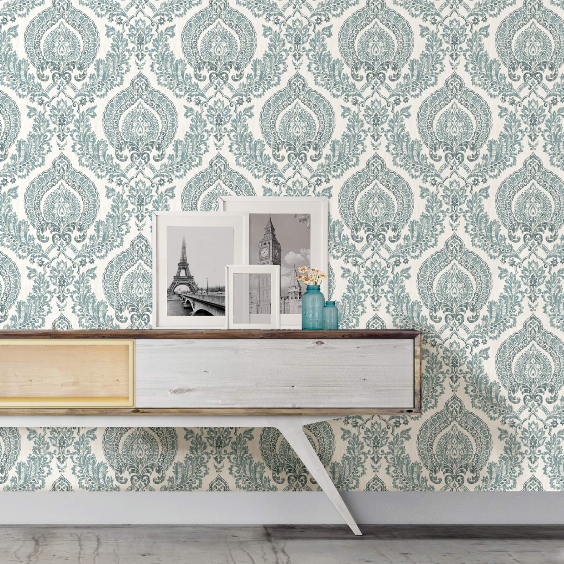 NuWallpaper Kensington Damask Blue Peel & Stick Wallpaper
