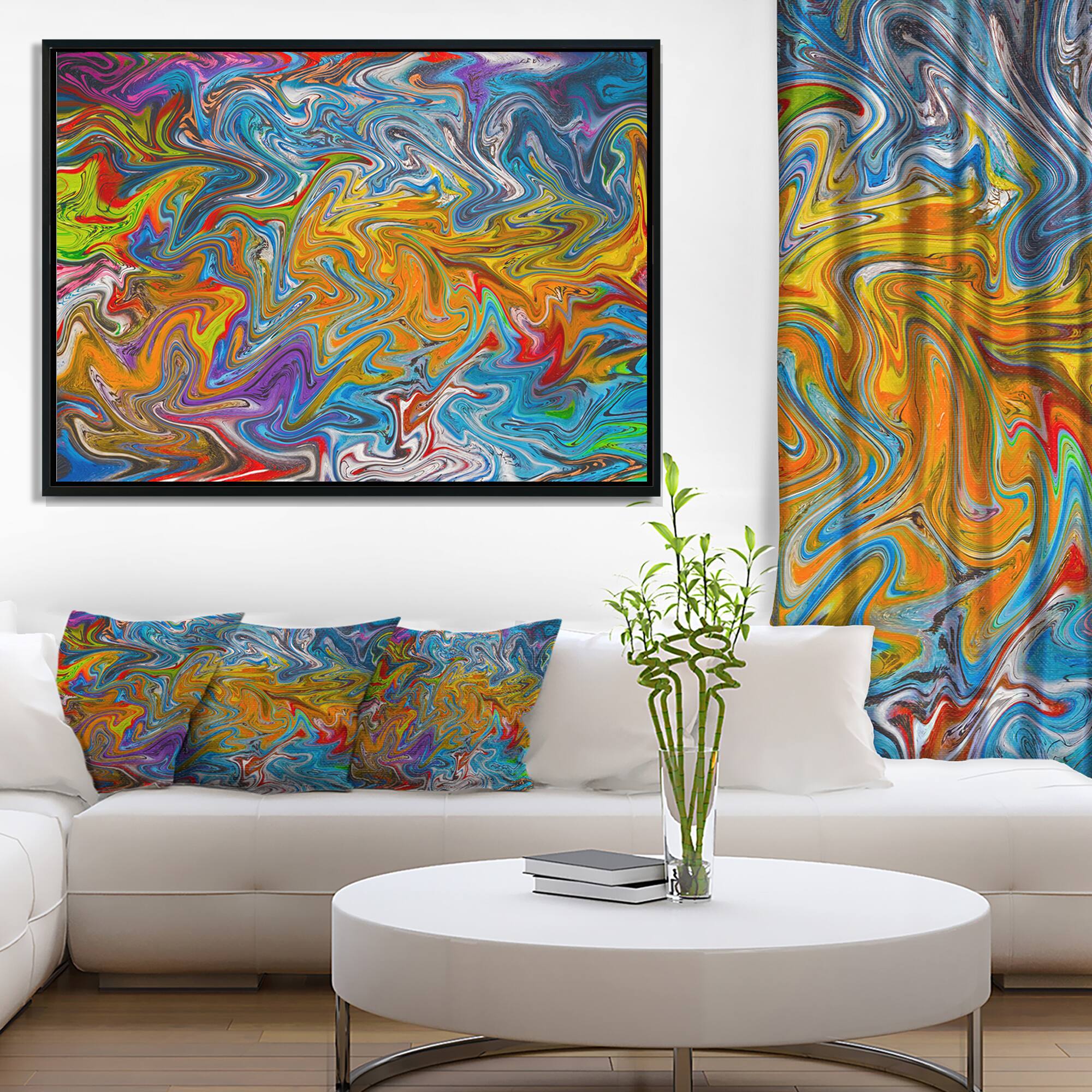 Designart - Fractal Flowing Colors - Abstract Framed Canvas Art Print