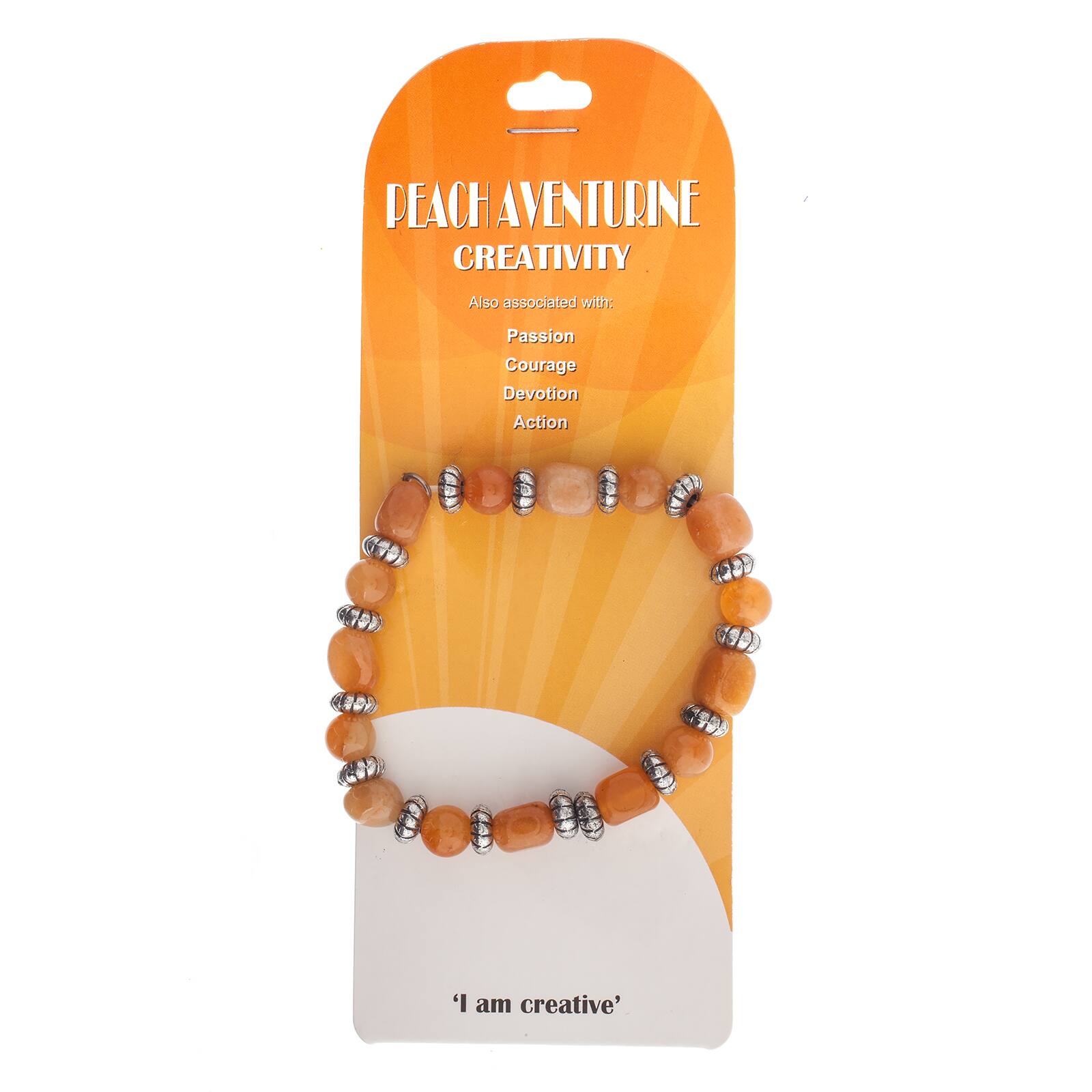John Bead Peach Aventurine & Silver Rondelle Bead Stretch Bracelet