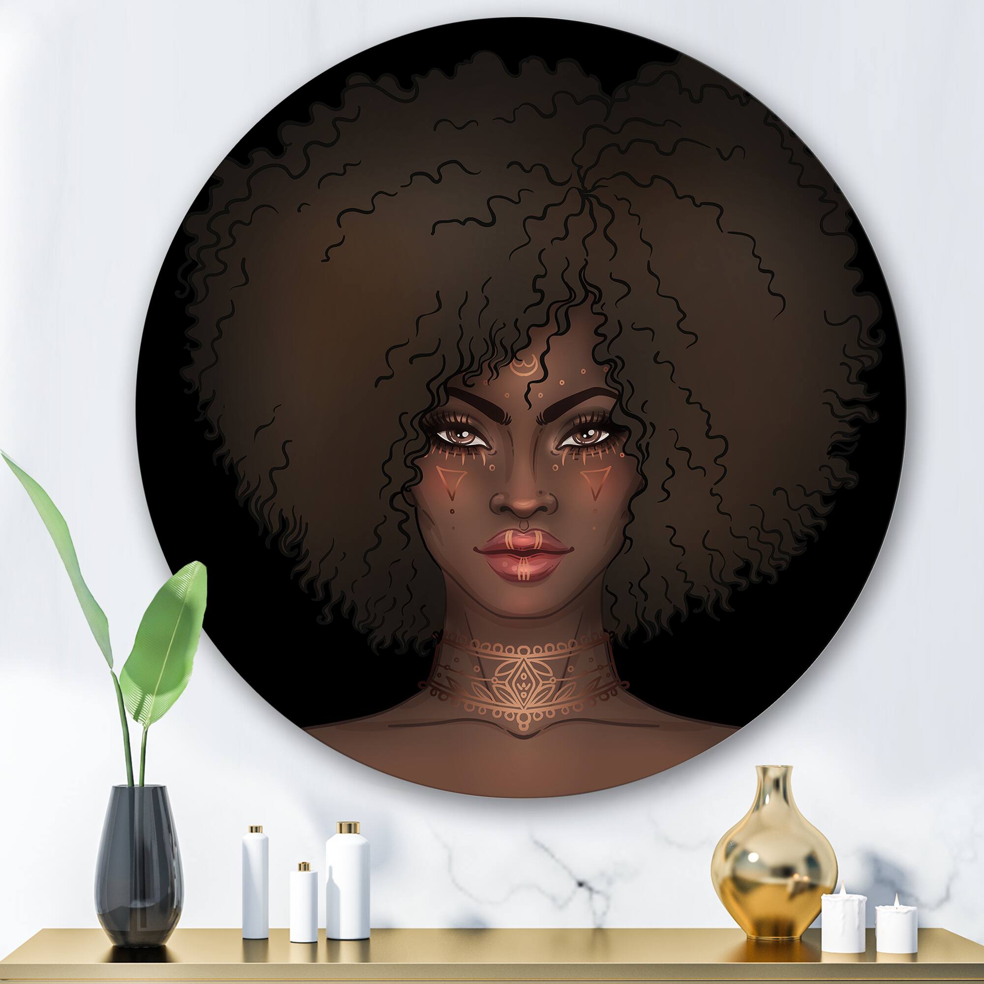 Designart - Portrait of African American Woman III - Modern Metal Circle Wall Art